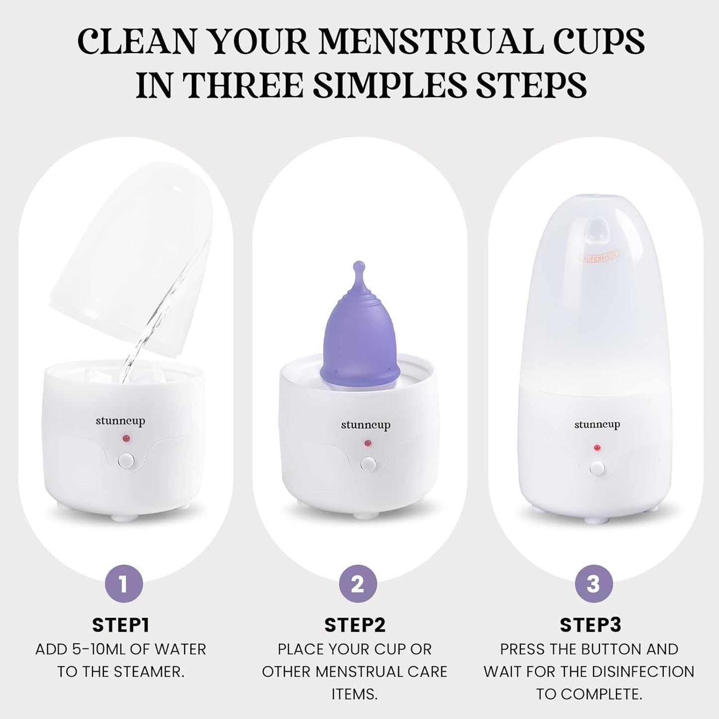 Menstrual Cups Steamer Kit with 2 Reusable Period Cup (Regular & Small) 3 Mins Quick Clean, Automatic Timing, Compact Travel Design for Menstrual Cup & Disc