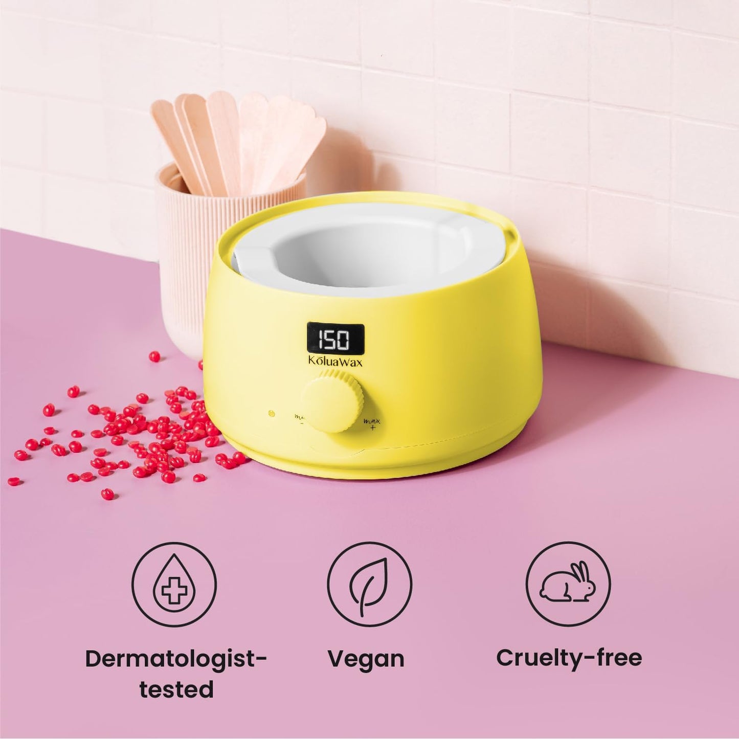 KoluaWax Premium Waxing Kit for Women - Hot Melt Hard Wax Warmer for Hair Removal, Eyebrow, Bikini, Legs, Face, Brazilian Wax - Machine, 4-Pack Beads, Accessories, Sun