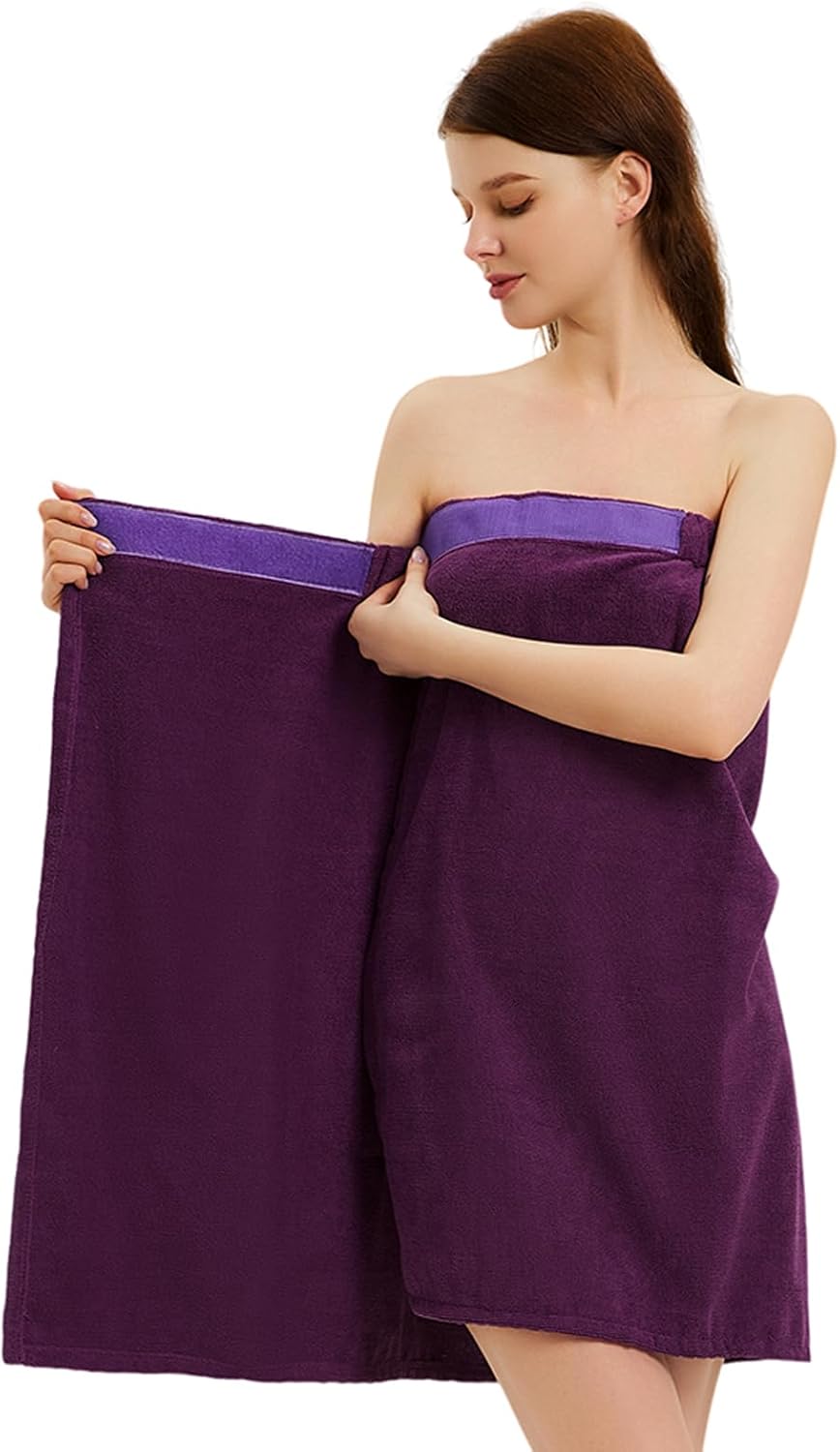 Womens Bath Body Wrap & Hair Towel Shower Spa Wrap Robe Adjustable Closure Bathrobe
