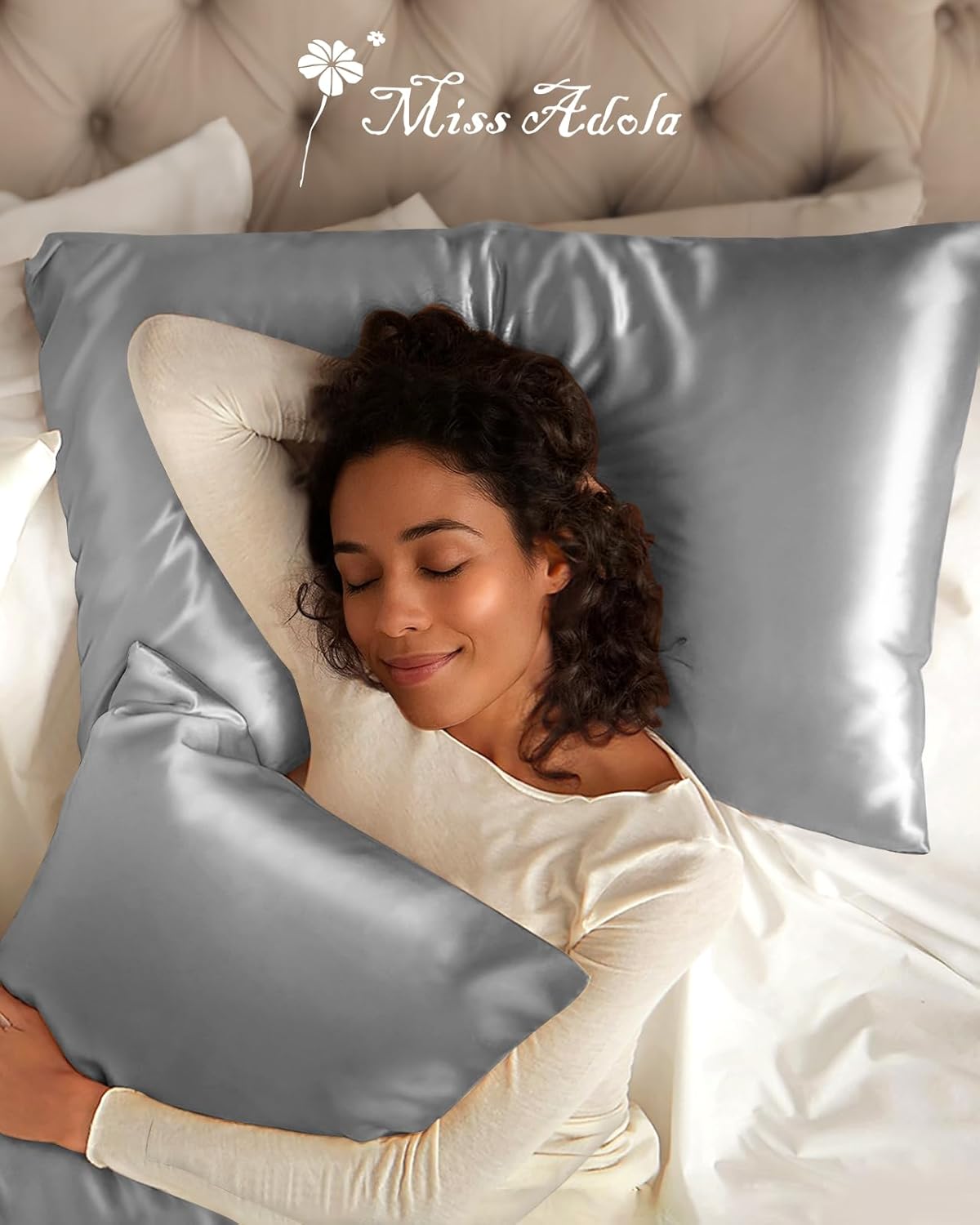 Silk Pillowcase 2 Pack - Pillow Cases King Set of 2 Size 20" x 36" for Hair and Skin Smooth Soft Breathable with Hidden Zipper Cooling Pillow Covers forWomen, Light Grey