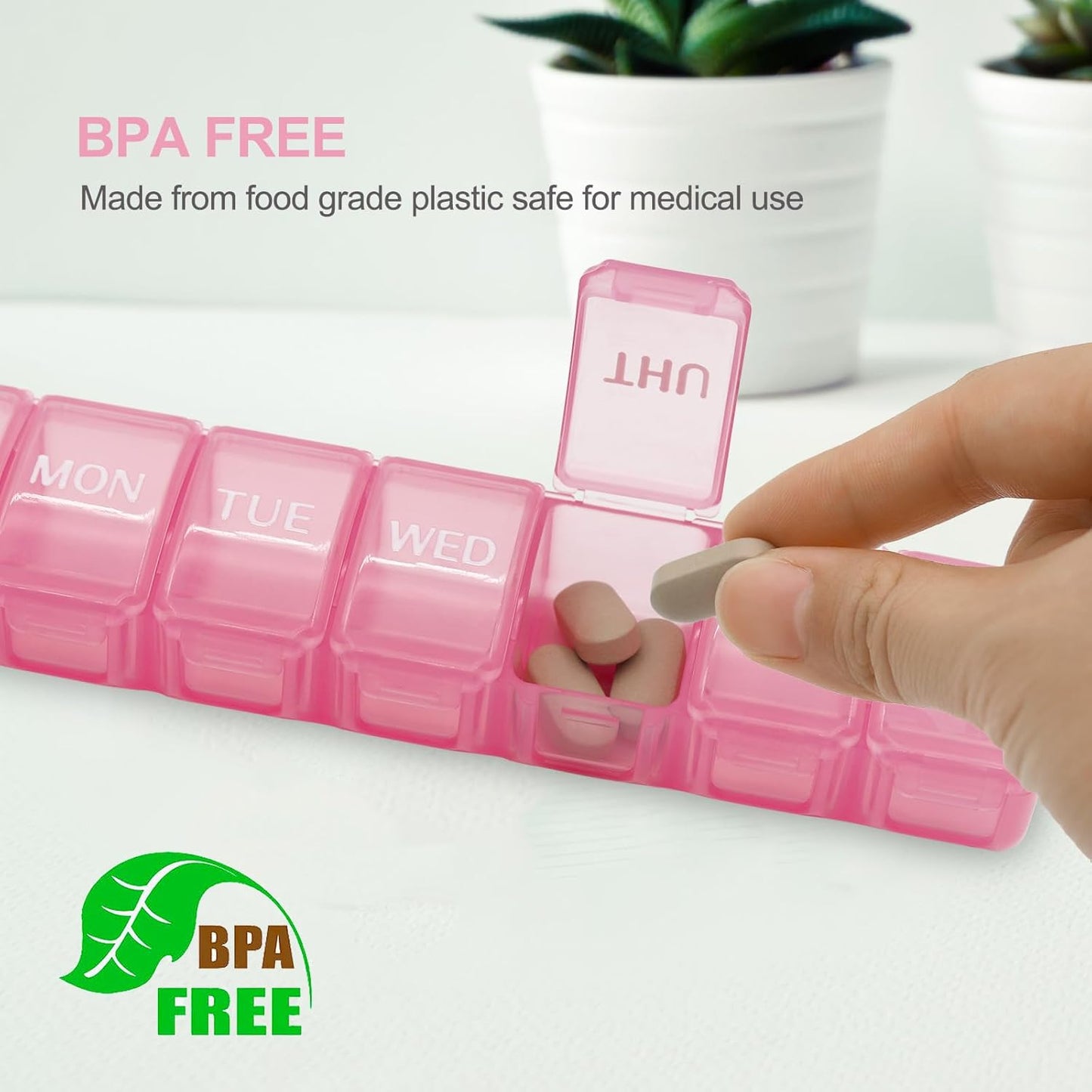 2 Packs Weekly Pill Organizer,Pocket Daily Pill Case Pill Box for Pills/Vitamin/Fish Oil/Supplements (Pink)