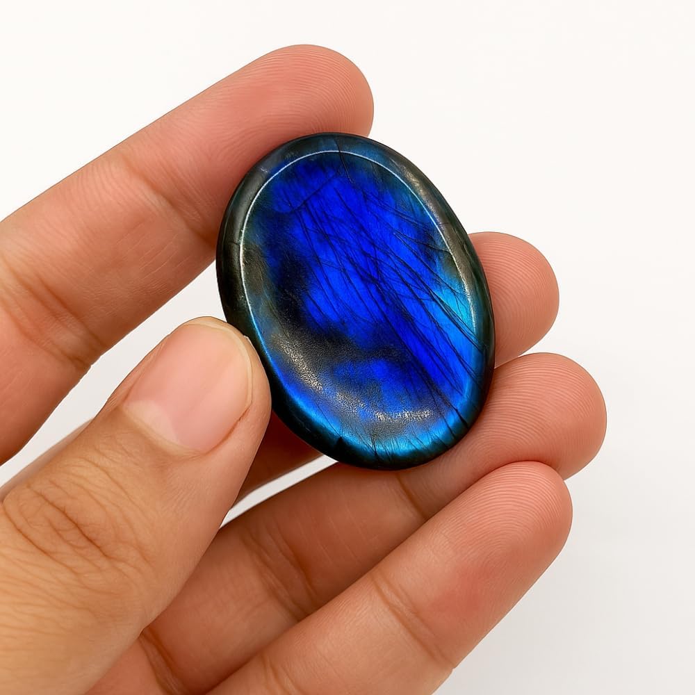 Labradorite Worry Stone 35-40mm – Healing Thumb Crystal for Anxiety & Stress Relief – Palm Meditation Stone with Velvet Pouch Gift for Men & Women