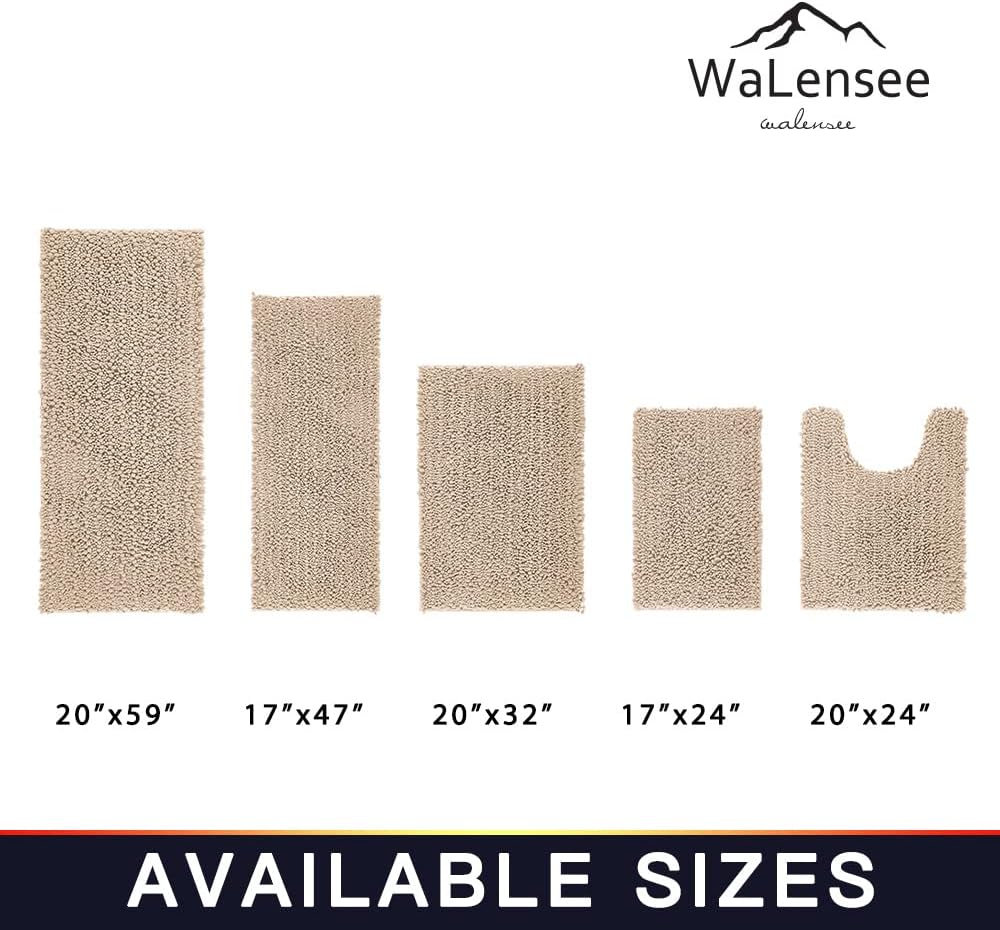 Walensee Bathroom Rug 2 Pieces Set Non Slip Bath Mat (20"x32" Plus 20"x24" U Beige) Water Absorbent Super Soft Shaggy Chenille Machine Washable Dry Extra Thick Perfect Carpet for Shower Floor