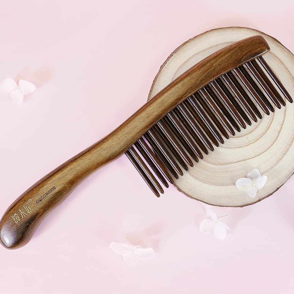 TAN MUJIANG Wooden Hair Comb Wide-tooth Inserted Teeth for Women Curly Hair (CQCGB0302)