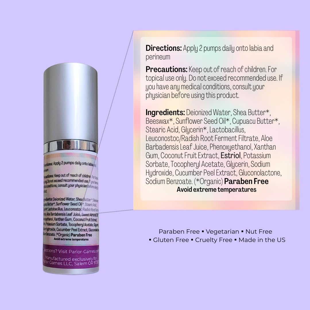 Silky Peach Cream by Parlor Games – Bioidentical Estriol Cream for Women – Menopause Relief for Vaginal Dryness & Vulva Itch – 30ml Bottle (2 Month Supply)