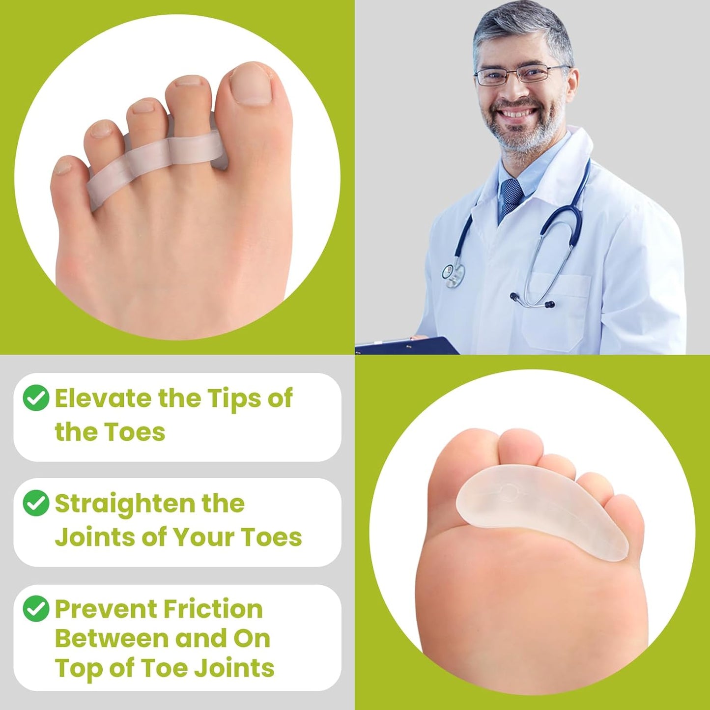 Bukihome Hammertoe Corrector Gel Toe Straighteners - 12 pcs Support Crest for Women & Men - Realign Bent, Crooked, Curled, Claw, Hammer Toes - Clear,Three Loop