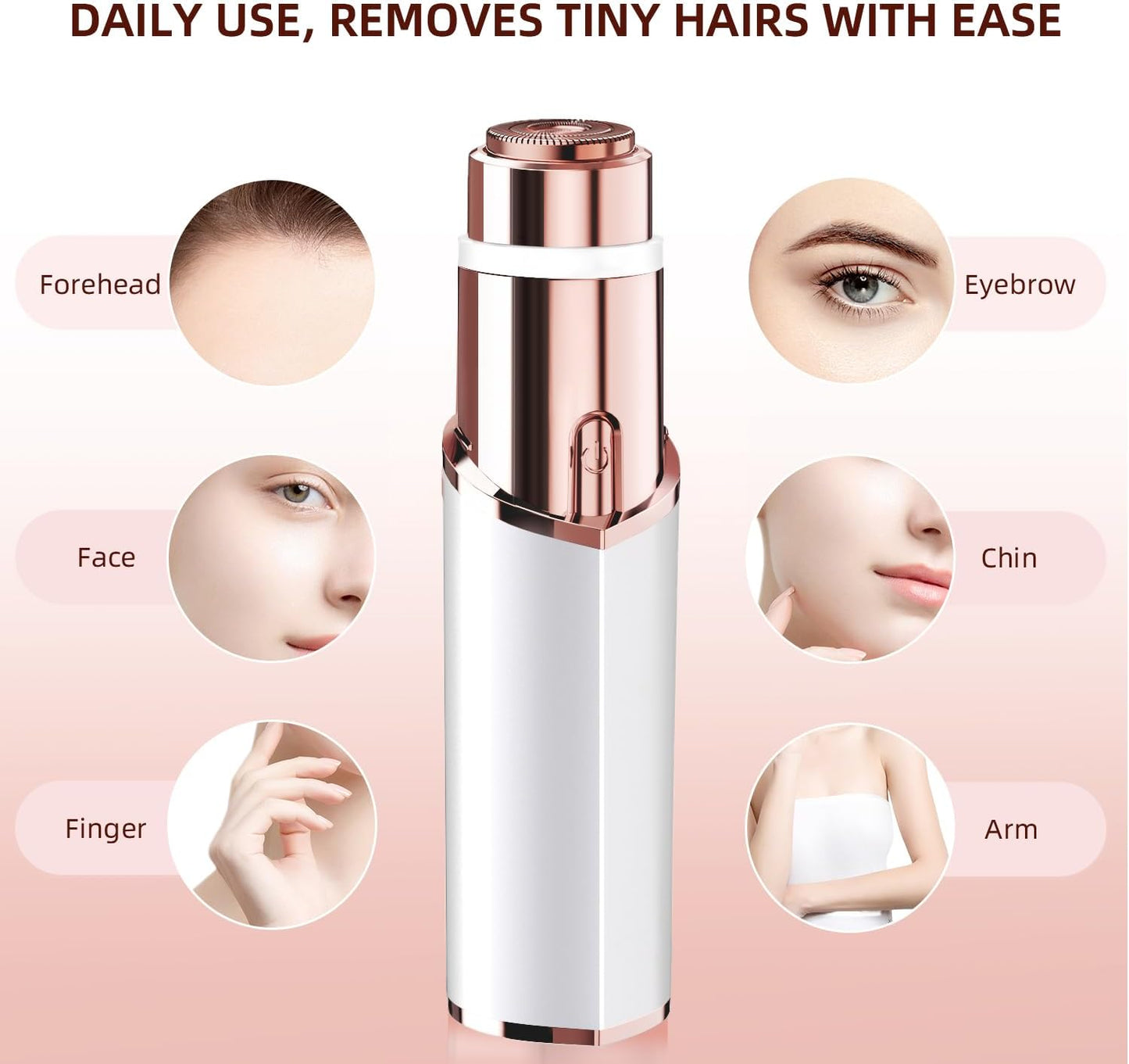 Facial Hair Removal for Women, Portable Lady Shaver, Rechargeable Painless Hair Remover for Face, Upper Lips, Chin, Peach Fuzz