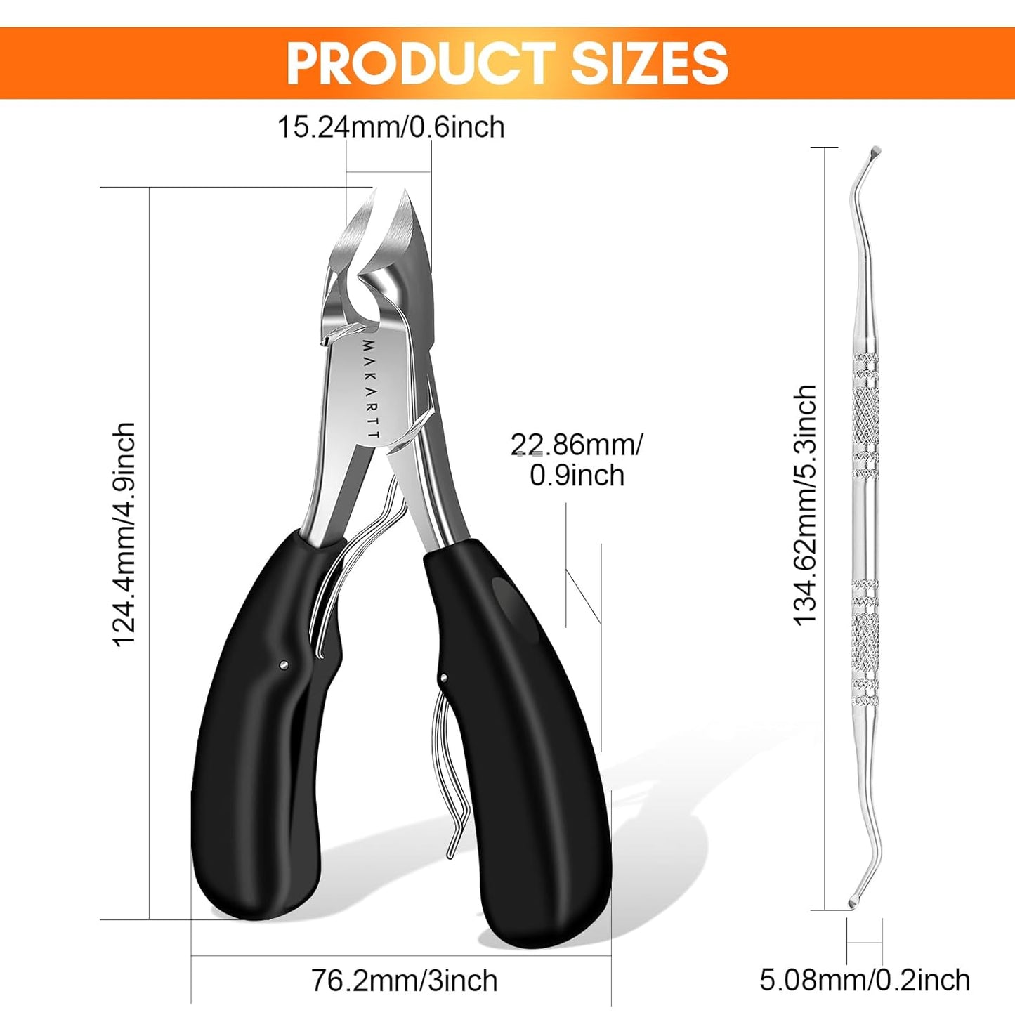 Makartt Ingrown Toenail Clippers with Nail Lifter, Stainless Steel Podiatrist Kit for Thick Nails, Manicure & Pedicure Tools for Men, Women & Seniors