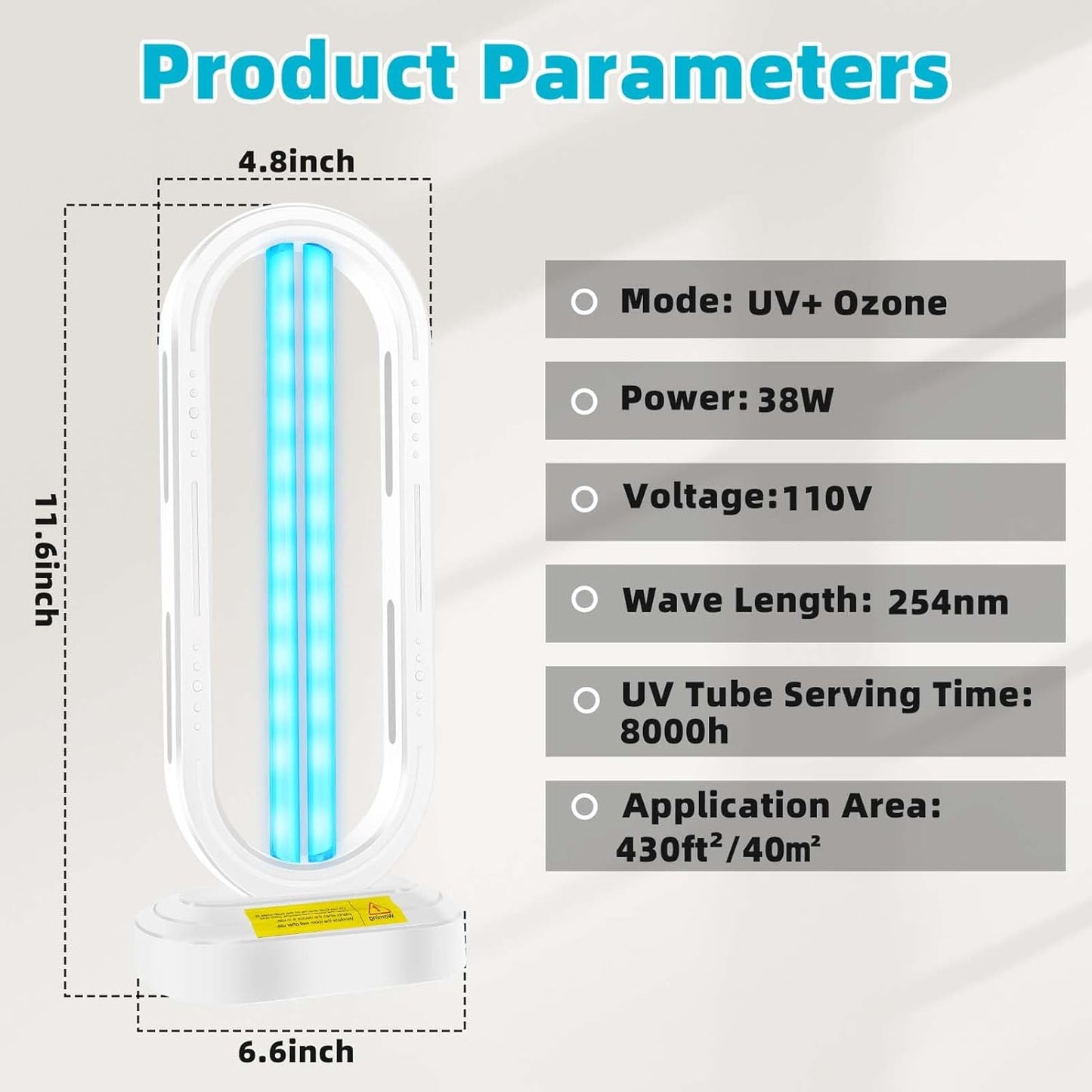 UV Light Sanitizer,4-Speed Timing and Remote Control UVC Home Disinfection Device,Portable Ultraviolet Light Sanitizer for Dust Mites,UV Lamp for Whole Room,White