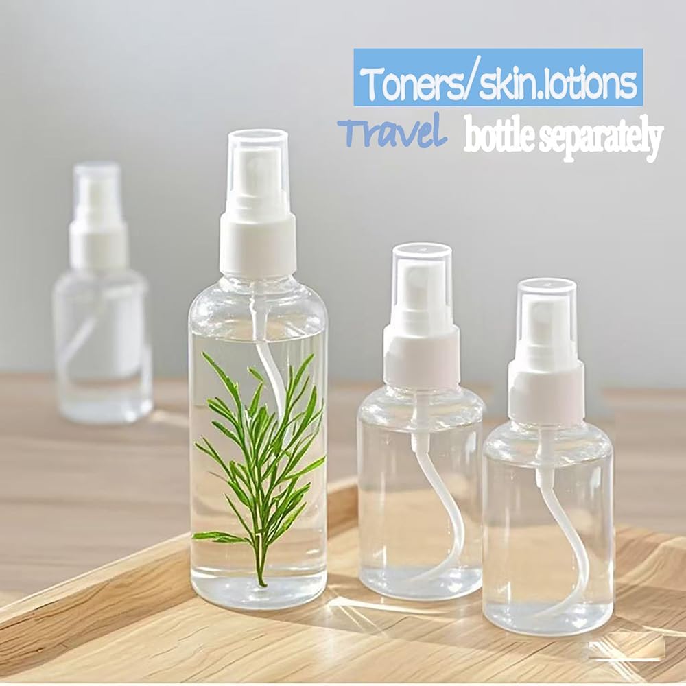 Small Spray Bottle, Clear Empty Mini Travel Plastic Bottle. Premium spray bottles for perfumes and cosmetics. 2 * 1oz, 2 * 1.7oz. (4 Pack)