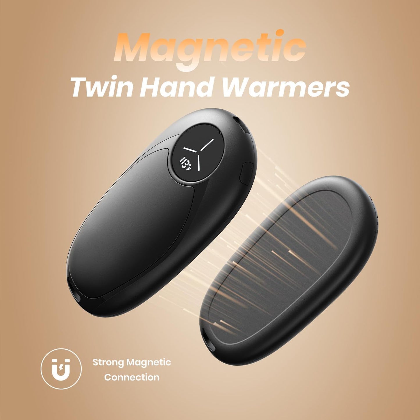 Hand Warmers Rechargeable 2 Pack Electric Hand Warmer Magnetic, Ultrathin Portable Handwarmers Gifts for Men Women Christmas Hiking Golf Hunting Accessories (Black)