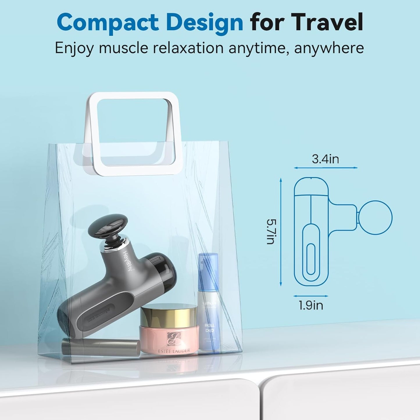 Mini Massage Gun with Heat, Deep Tissue Massage Gun, Portable Percussion Muscle Massager with 4 Massage Heads for Athletes