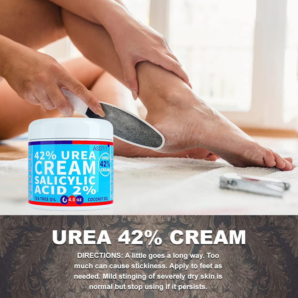 Urea Cream 42% - Premium Urea Foot Cream - With 2% Salicylic Acid, Tea Tree Oil, Shea Butter, Aloe Vera - For Feet, Hands, Heels, Elbows, Knees and More - 4 oz