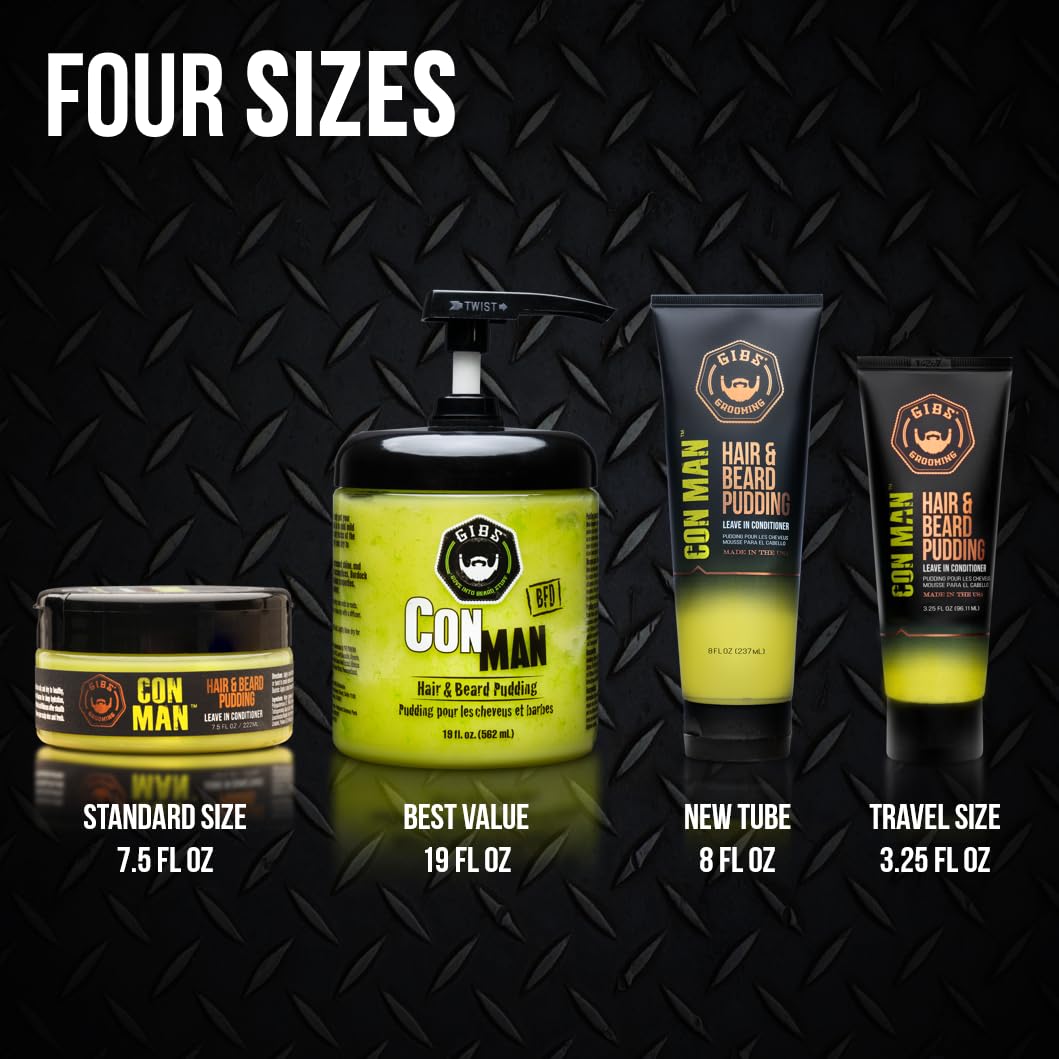 GIBS Con Man Hair & Beard Pudding - Leave-In Conditioner, Curl Definer,Green 7.5 Fl oz