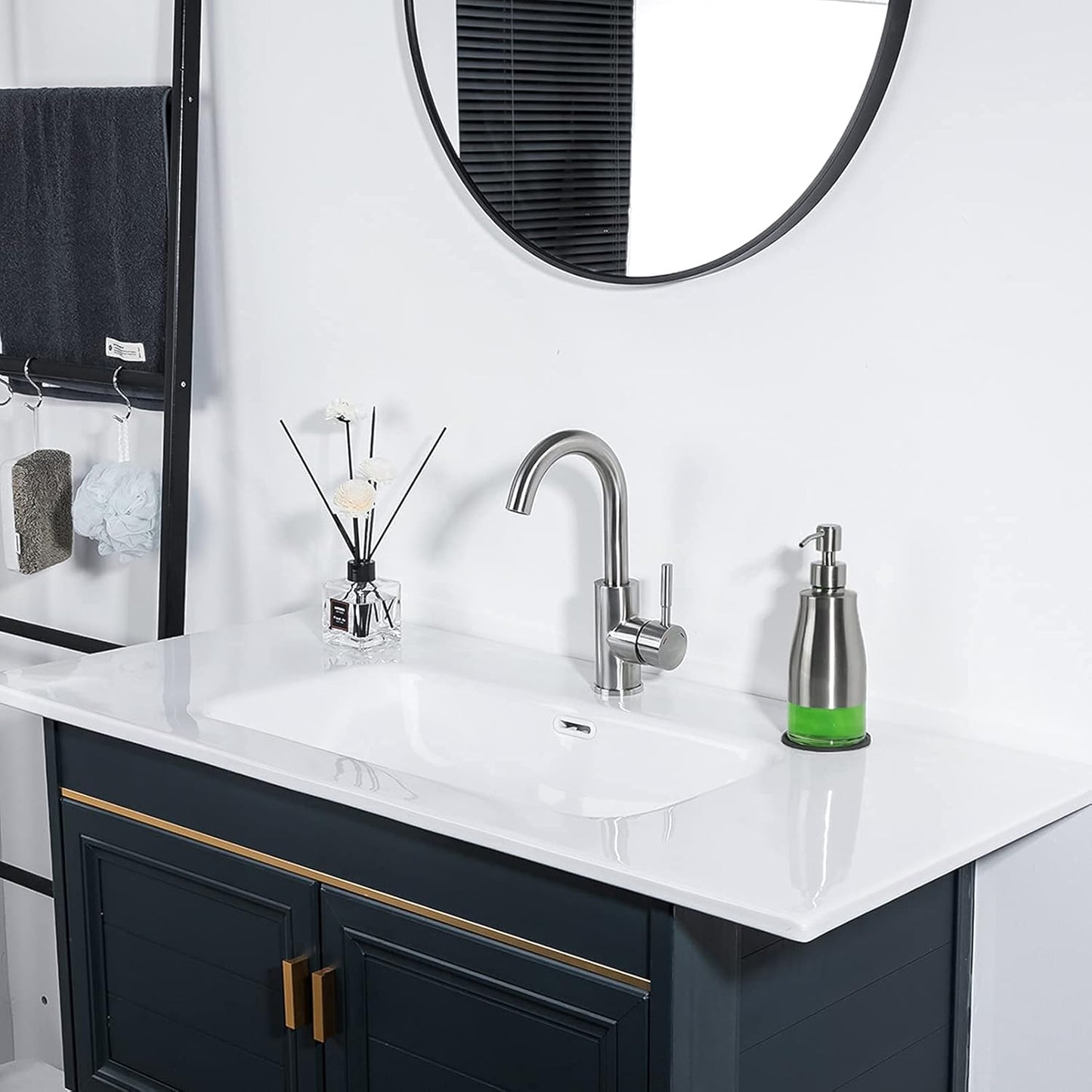 Gaussra Soap Dispenser with Coaster and Stickers, Brushed Nickel Stainless Steel Case Glass Liner Hand Pump Dispenser, Refillable Liquid Hand Soap Dispenser for Bathroom & Kitchen (11OZ / 320ML)