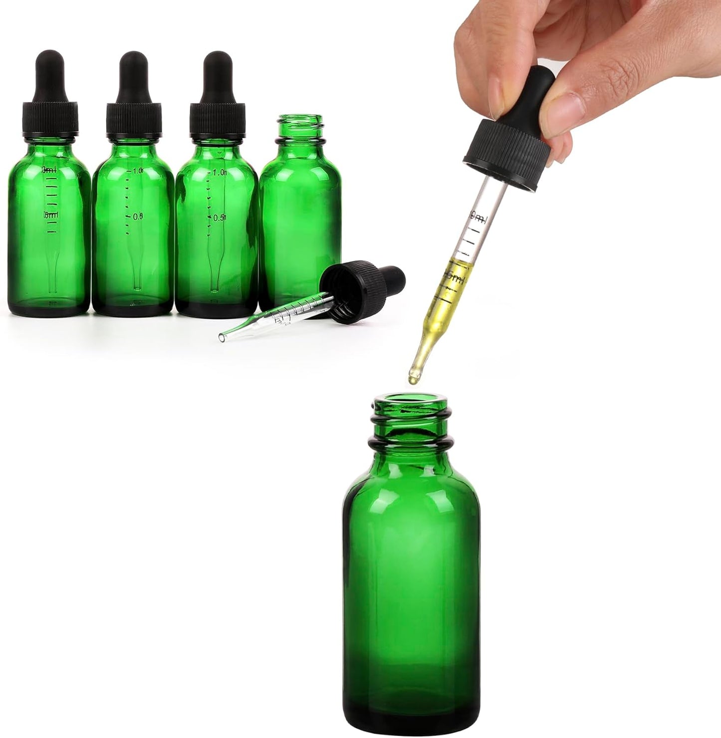 48 Pack,1oz Glass Dropper Bottle,Green Tincture Bottles with Dropper,Pretty Finish for All Kinds of Liquids,Oil Bottles for Hair- Stronger Suction ideal for Leakproof Travel