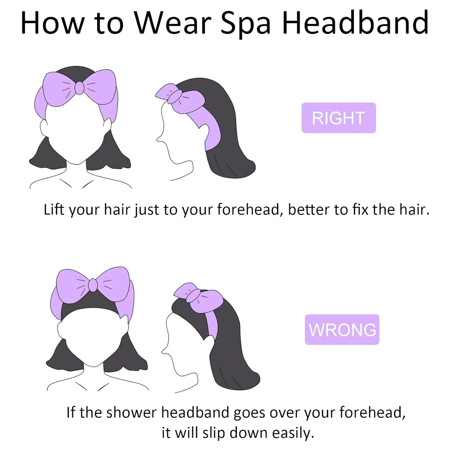 Ondder Spa Headband for Washing Face 8 Pack Purple Skincare Headbands for Women Girls Terry Cloth Cute Bow Head Bands