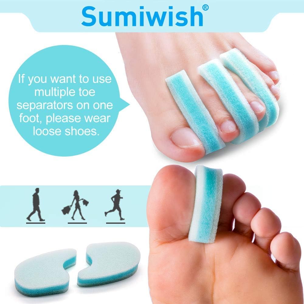 Sumiwish Foam Toe Separators, 20 Pack Breathable Toe Spacers, Reduce Friction and Relieve Corns Pain, Overlapping Toes Corrector - (Blue)