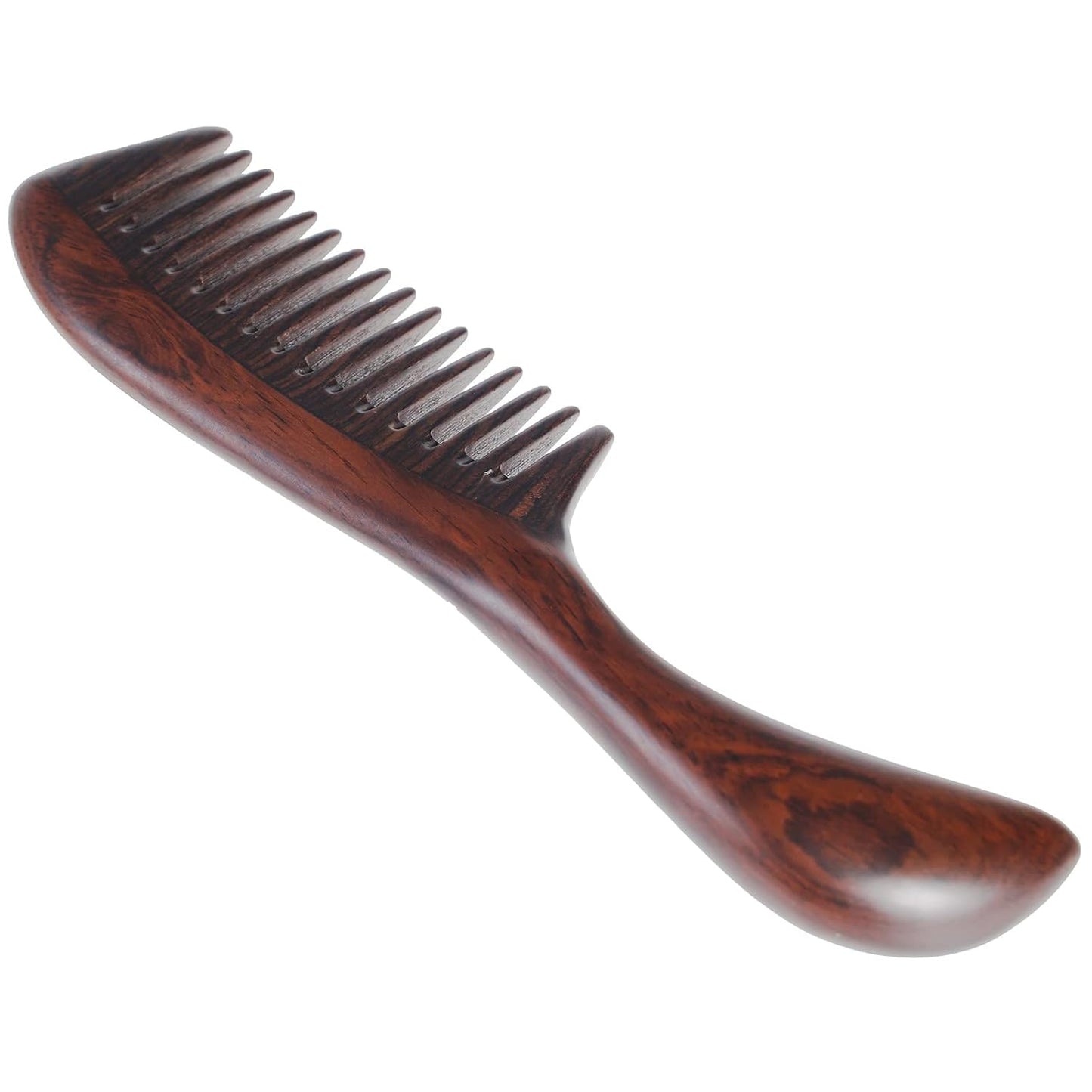 Onedor Handmade 100% Natural Black Sandalwood Hair Combs - Anti-Static Sandalwood Scent Natural Hair Detangler Wooden Comb (Round Handle Wide Tooth)