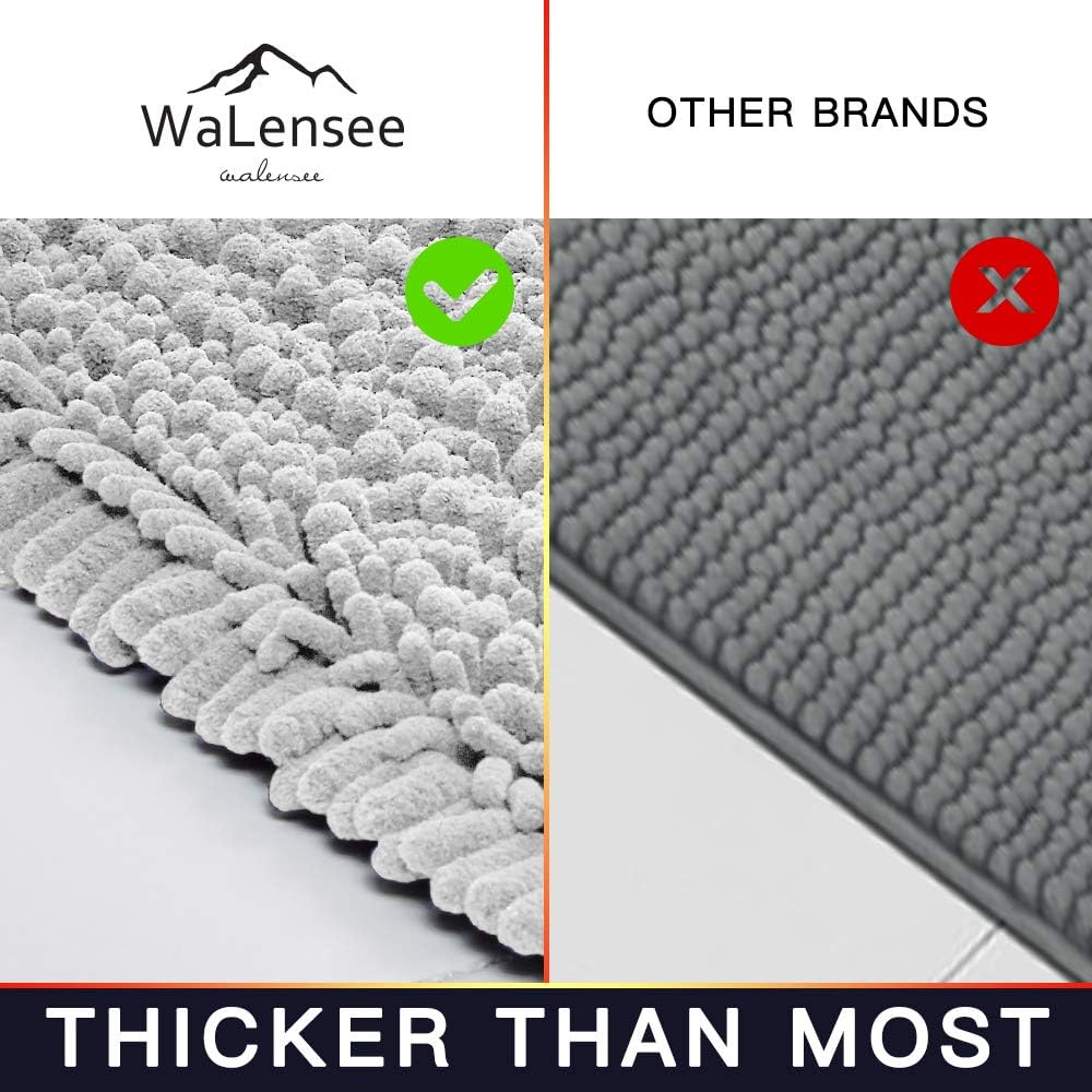 Walensee Bathroom Rug Non Slip Bath Mat (36x24 Inch Light Grey) Water Absorbent Super Soft Shaggy Chenille Machine Washable Dry Extra Thick Perfect Absorbant Best Large Plush Carpet for Shower Floor