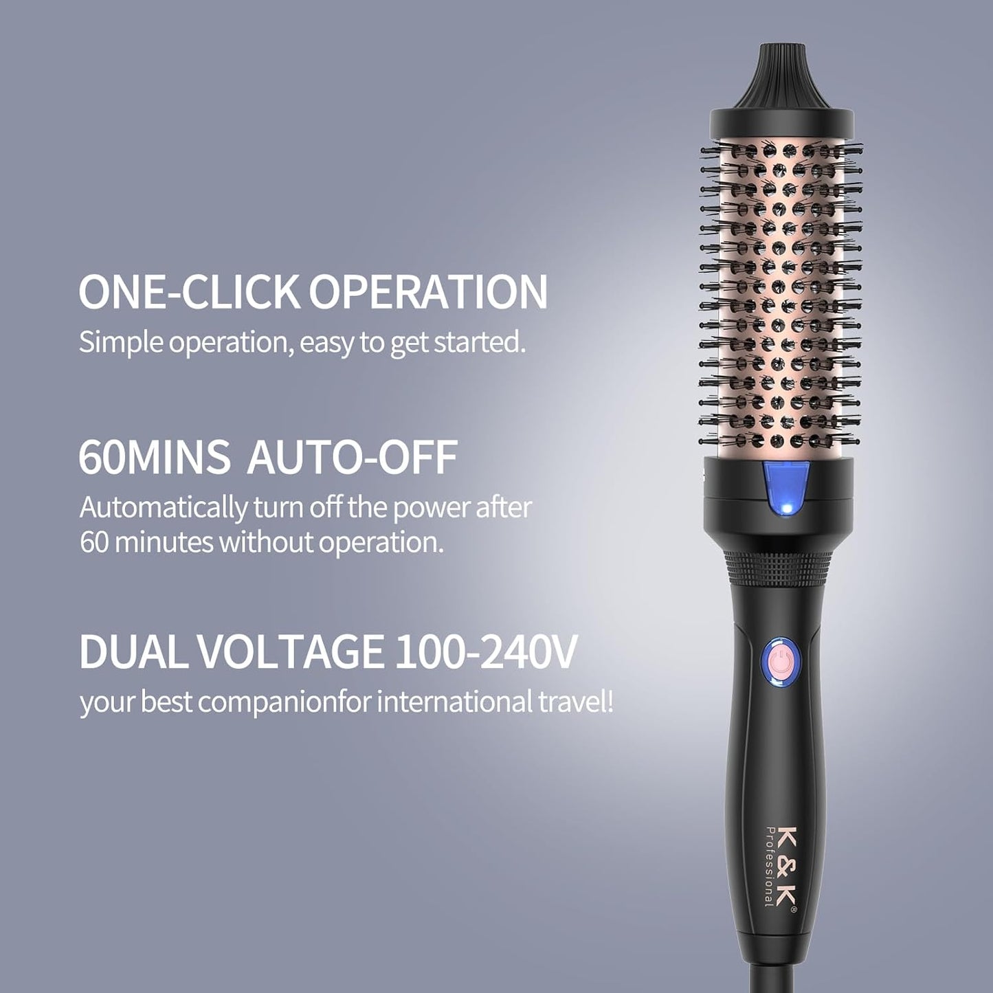K&K Heated Curling Brush - 1.5 Inch Ceramic Tourmaline Ionic Volumizing Hot Brush for Root Volume & Loose Curls (Black)