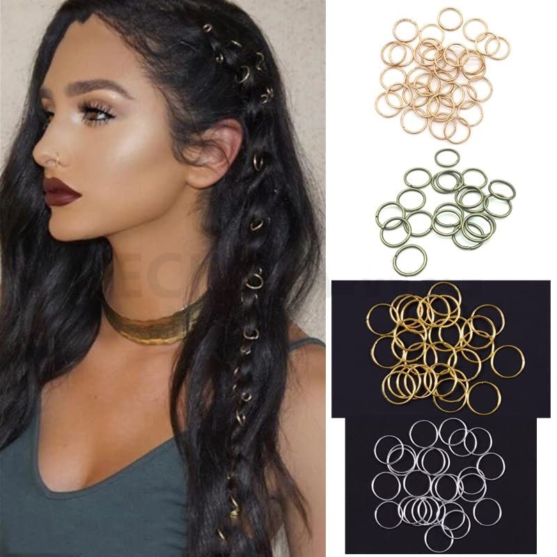 SEVENHEAD 50 Pcs Dreadlock Beads Hair Accessories Circle Rings Adjustable Cuffs Braiding Hair Decoration Clips Metal Hair Decoration for Braids(Gold 1.2mm*18mm)