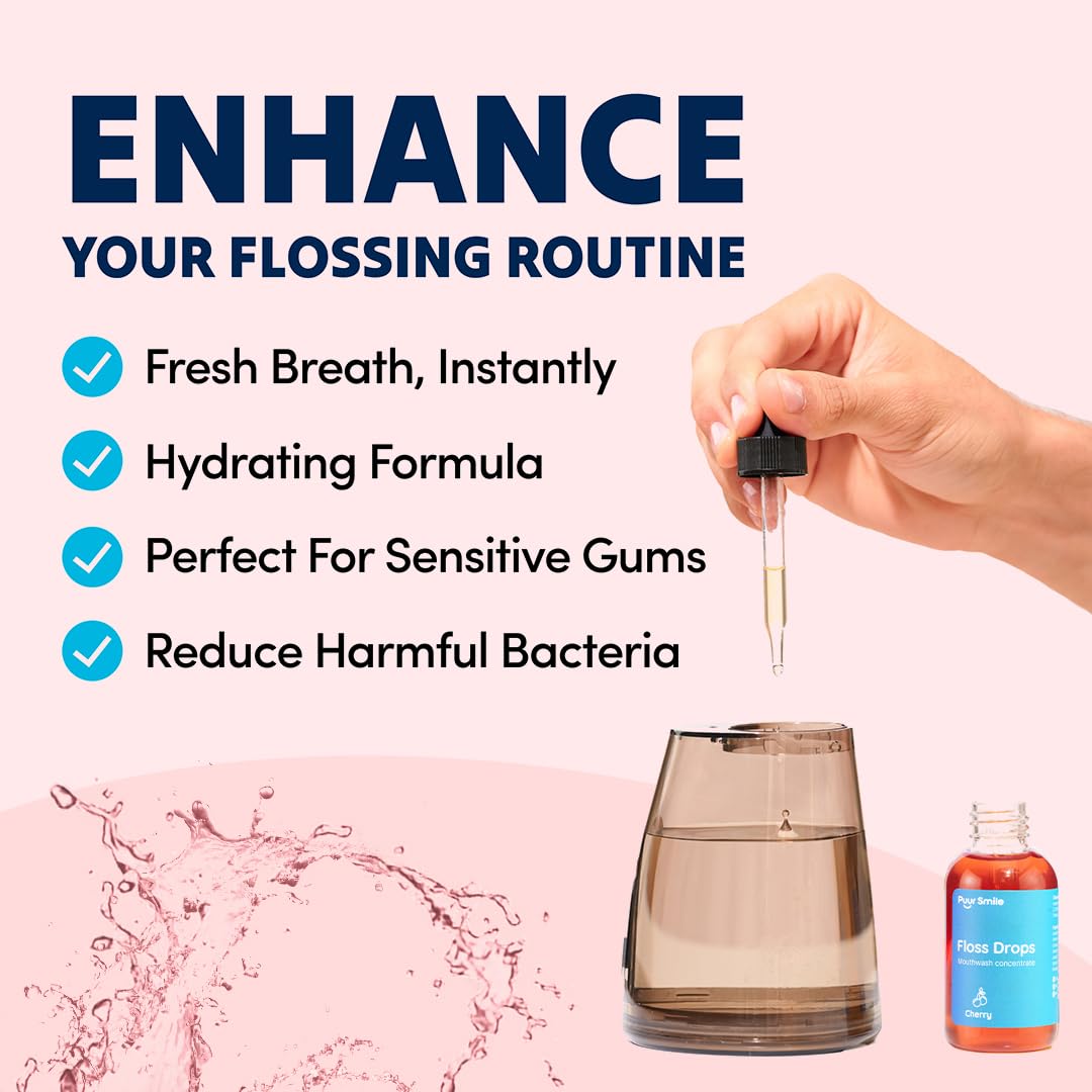 Concentrated Floss Drop Serum – 2oz Concentrated Mouth Wash to Use in Water Flosser | Natural Essentials Promotes Good Breath | Organic Drop Provides Good Oral Health (Cherry Flavor)