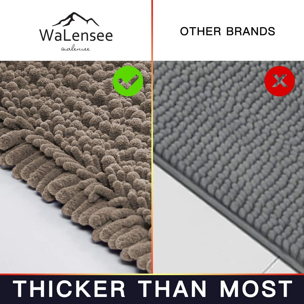 Walensee Large Bathroom Rug Non Slip Bath Mat (72x24 Inch Taupe) Water Absorbent Super Soft Shaggy Chenille Machine Washable Dry Extra Thick Perfect Absorbant Best Plush Carpet for Shower Floor