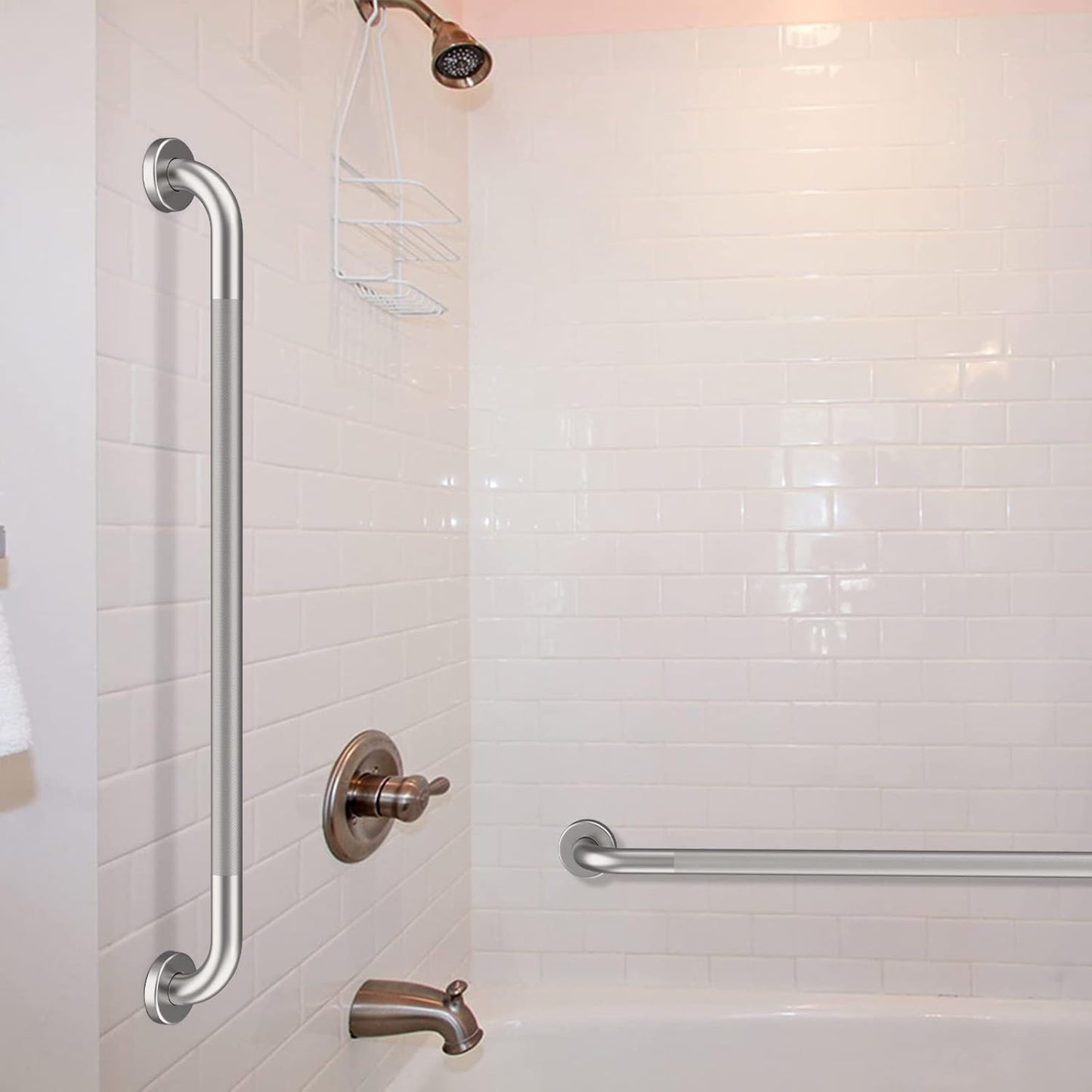 36 Inch Anti Slip Shower Grab Bar, Munzong Satin Brushed Nickel Bathroom Grab Bar, Knurled Bathroom Balance Bar,Safety Hand Rail Support Handicap Elderly Injury Senior Assist Bath Handle