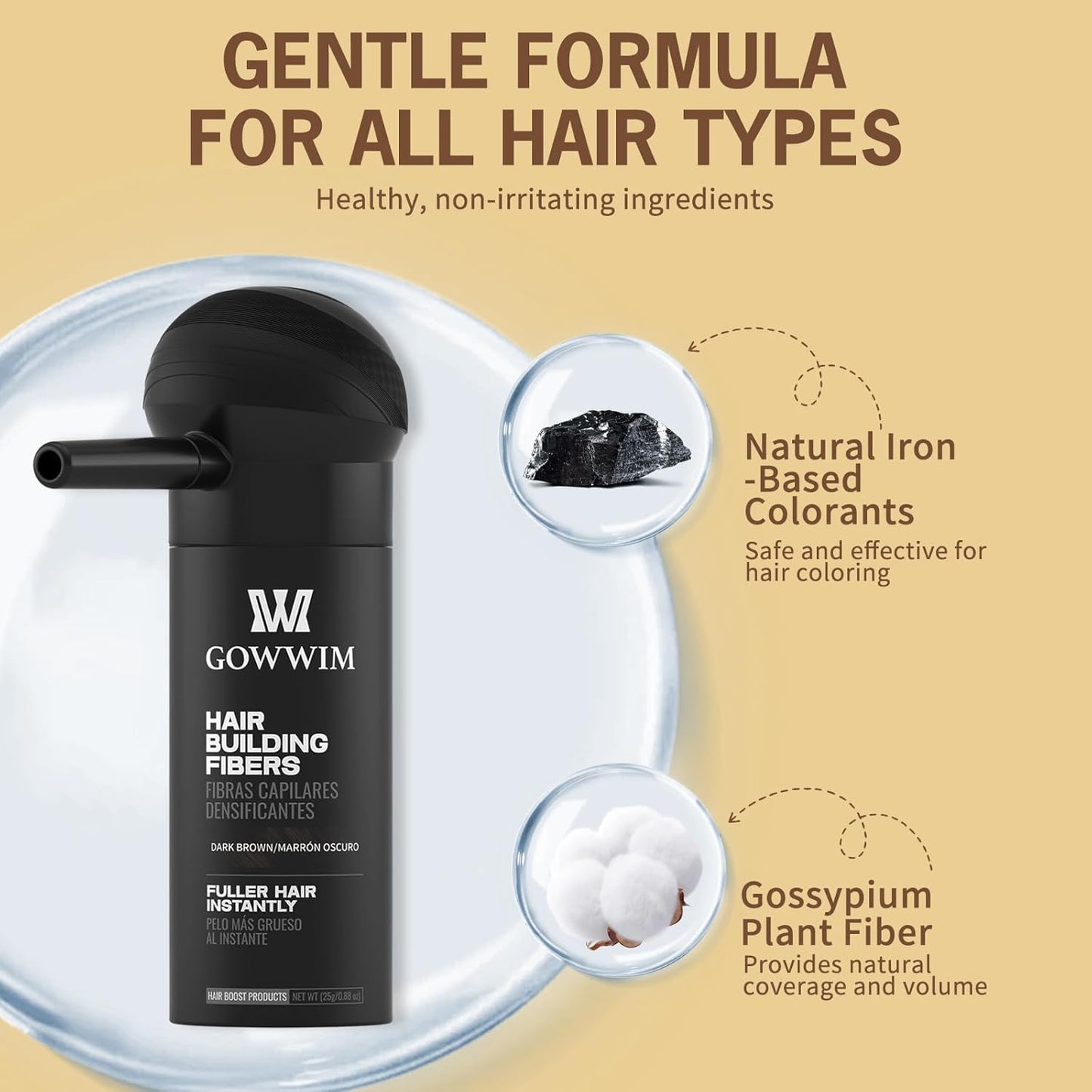 gowwim Hair Fibers with Spray Applicator Pump 2-in-1 Kit for Thinning Hair, Naturally Thickening Spray Fibers Waterproof Long-Lasting Grey Coverage Touch up for Bald Spot Cover up for Women & Men