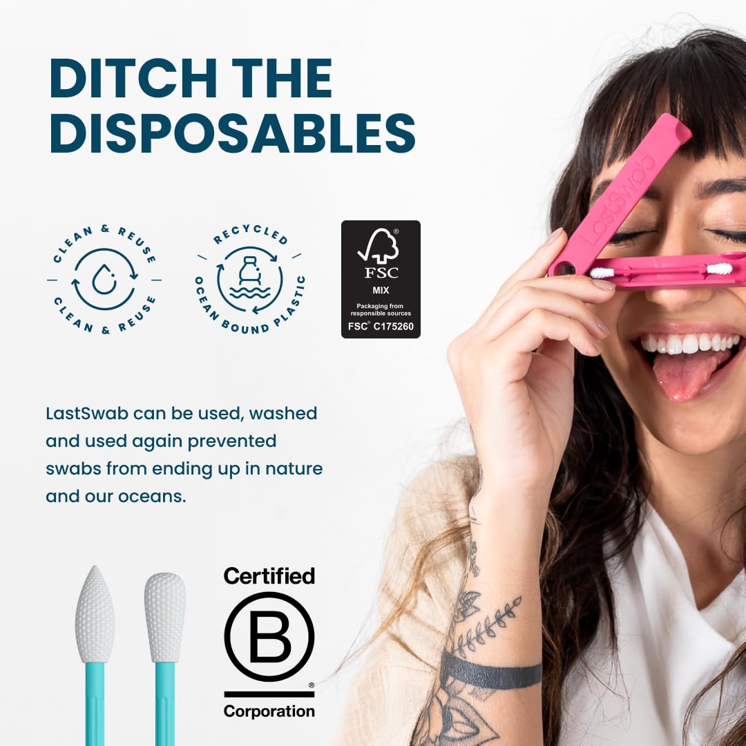 LastSwab® Reusable Cotton Swabs for Gentle and Eco-Friendly Beauty Routines - The Sustainable Alternative to Single-Use Q Tips - Zero Waste & Easy to Clean - Comes with a Convenient Travel Case Holder