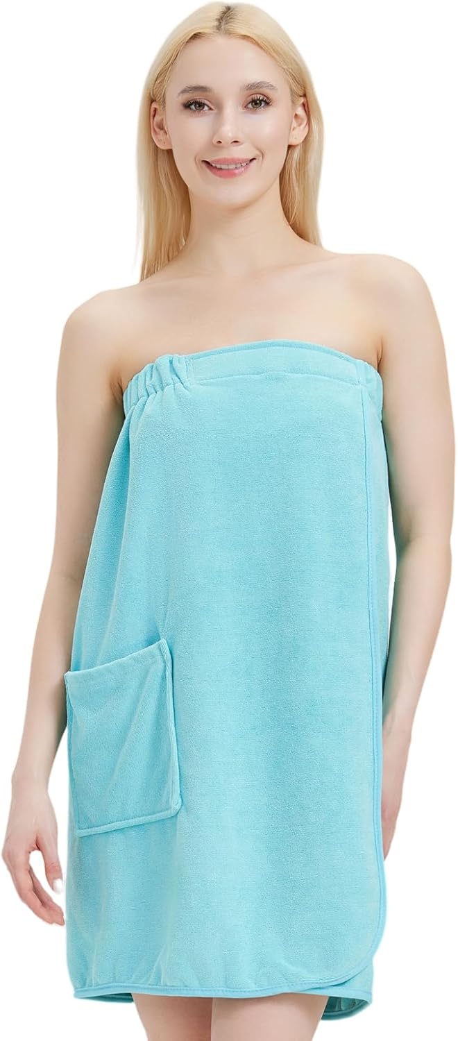 Womens Bath Body Wrap Towel Lightweight Shower Spa Wrap Robe Adjustable Closure Bathrobe