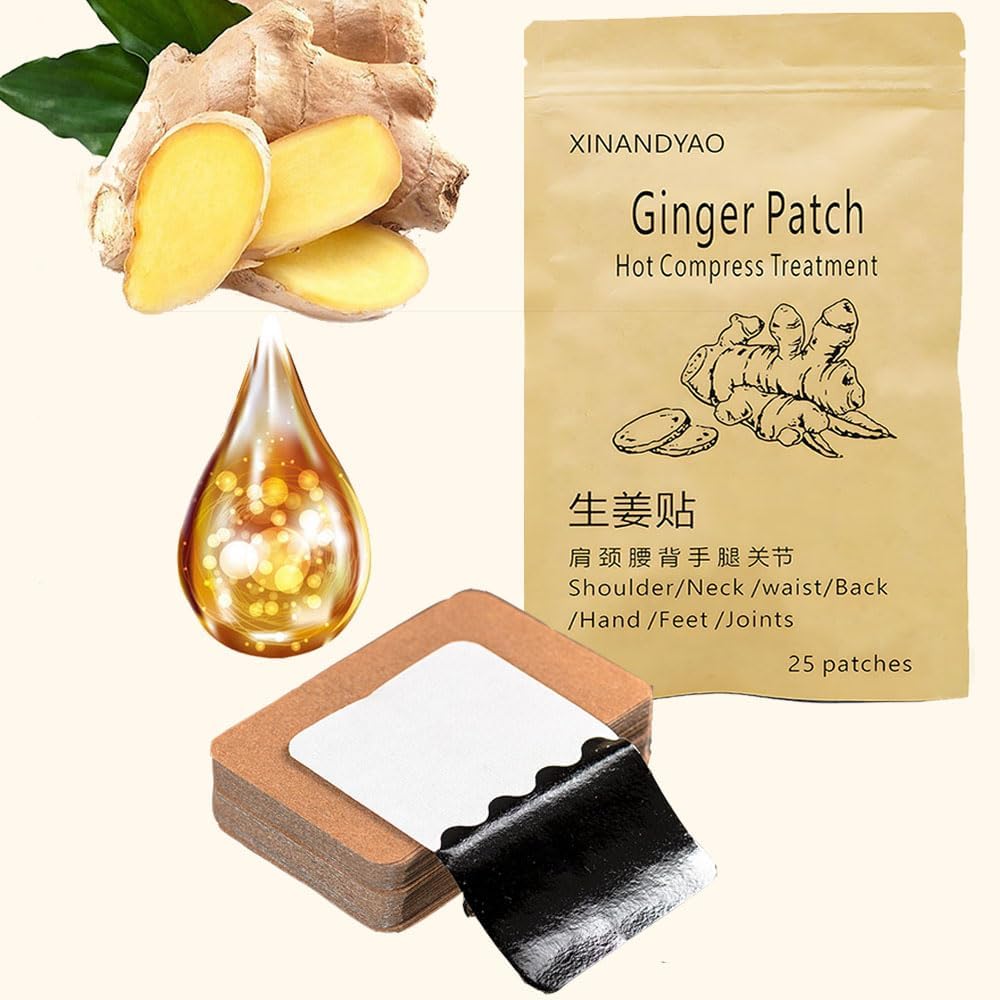 50 Count Ginger Self-Heating Patches | Long-Lasting Comfort for Back, Neck, Shoulders, Knees & Joints | 8-Hour Herbal Warming Pads (12x8cm)