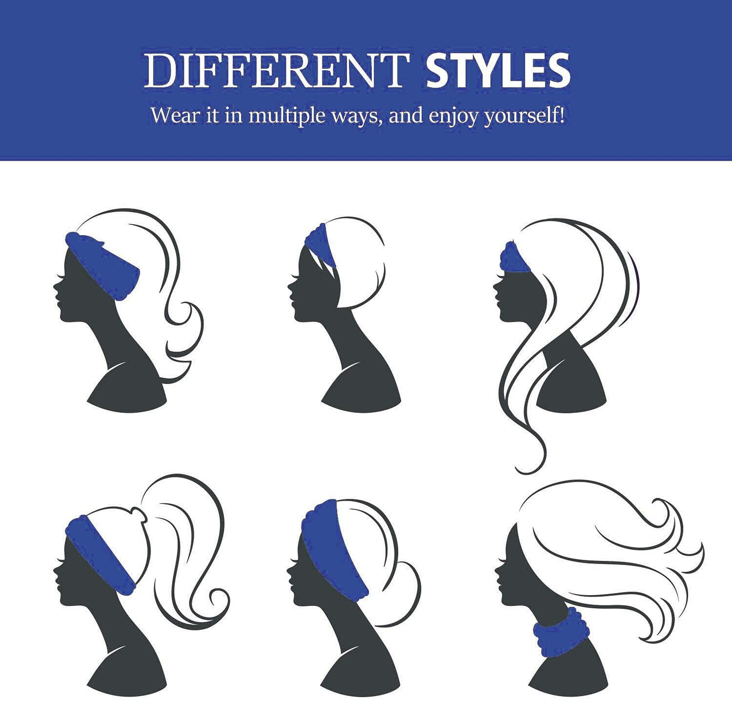 GiLi 2 Pack Wide Headbands for Women Boho African Knotted Non Slip Fashion Hair Bands Yoga Running Sports Workout Gym Head Wraps Elastic Soft Cotton Cloth Turbans Bandana for Girls(Black, Blue)