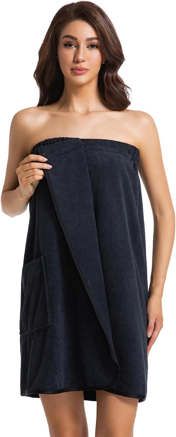 Womens Towel Wrap Bath Robe Lightweight Spa Body Wrap Shower Adjustable Snap Closure