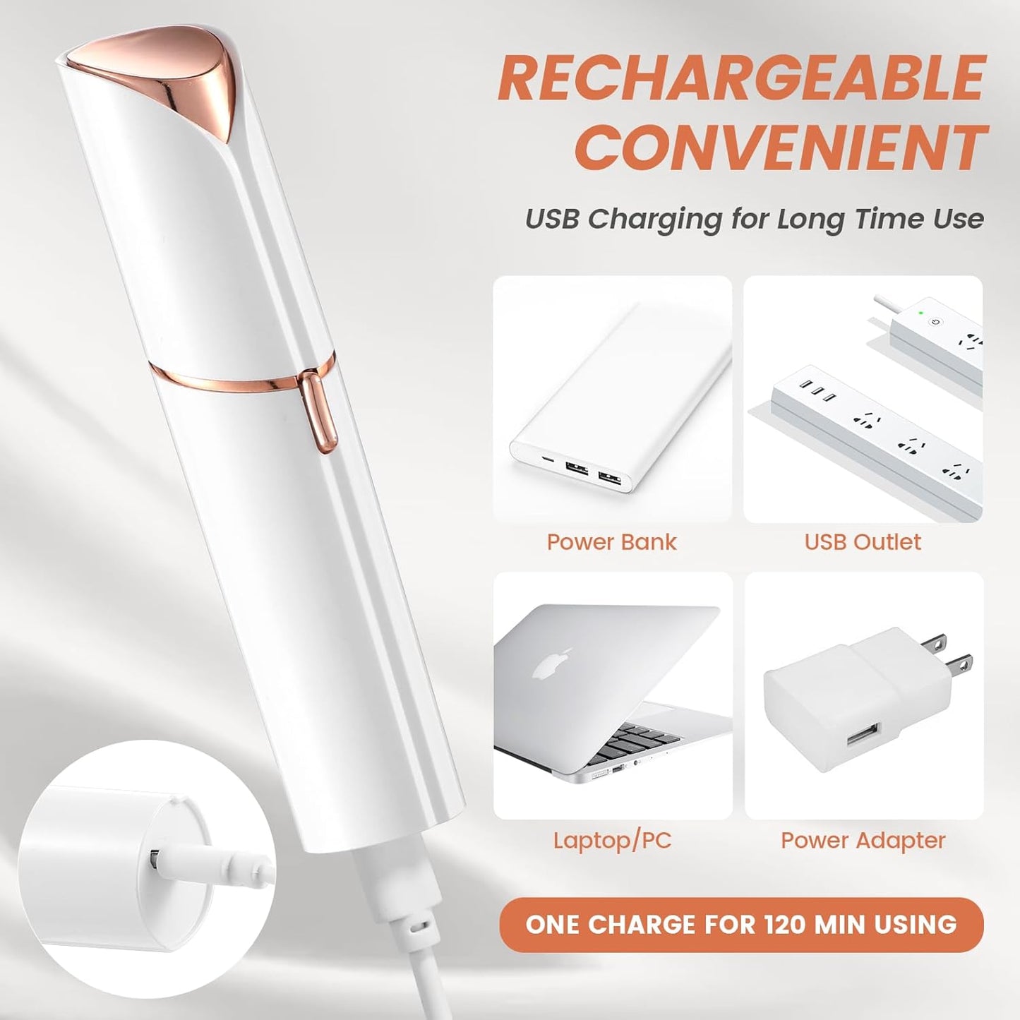 Facial Hair Remover for Women- as Seen on TV Painless Face Shaver -Mini Hair Remover, Electric Razor Shaver Portable Bikini Epilator for Lips, Chin(White+2 Heads)