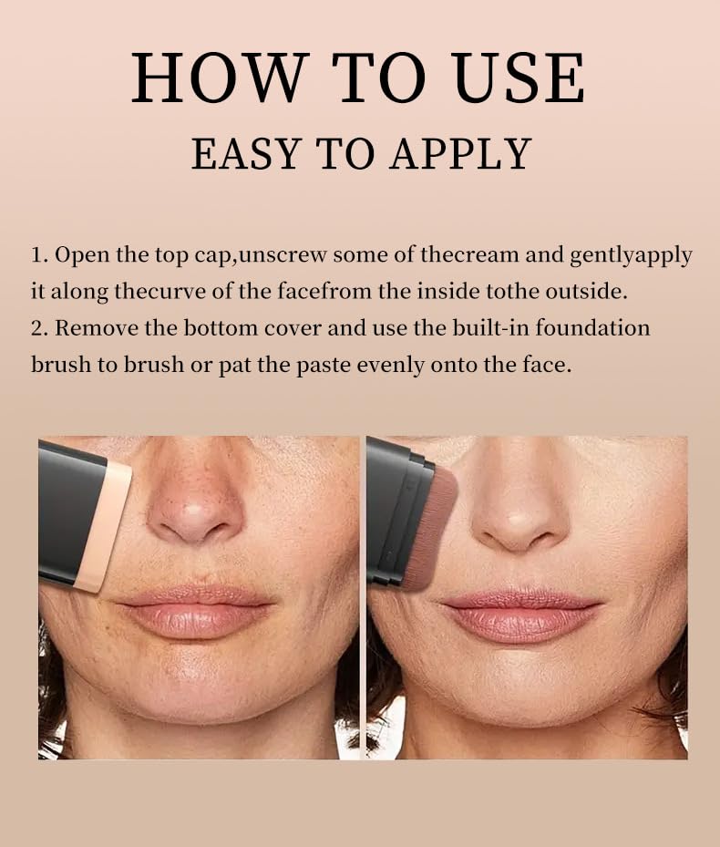 Foundation Stick, 2 in 1 Dual-Ended Long-Lasting Concealer Foundation Stick, Face Contouring foundation with Brush, Full Coverage Matte Finish for Face Makeup(01#IVORY)