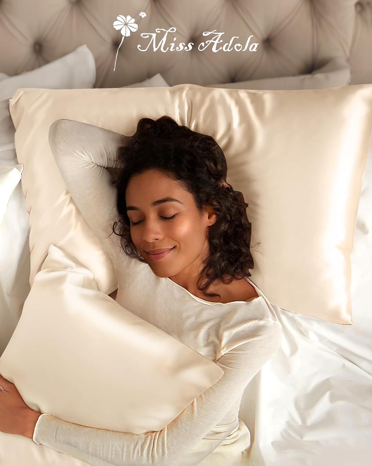 Silk Pillowcase 2 Pack - Pillow Cases Queen Set of 2 Size 20" x 30" for Hair and Skin Smooth Soft Breathable with Hidden Zipper Cooling Pillow Covers for Sleeping Women, Beige