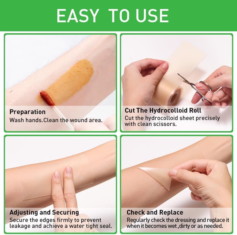 Hydrocolloid Roll for Wound Care, Large Hydrocolloid Bandages Patch with Self-Adhesive Waterproof Ultra Absorbent Flexible DIY Size & Shape First Aid Kit Essential (2in*6.8ft)