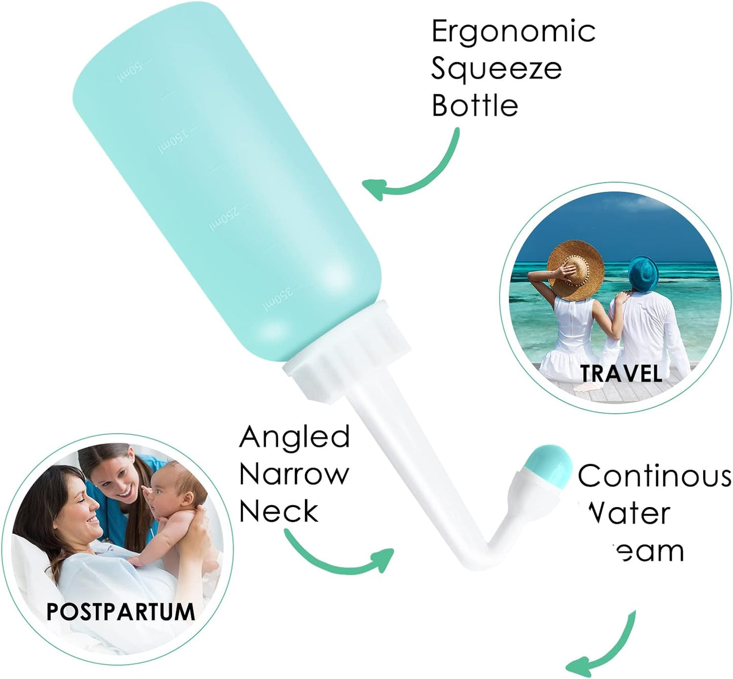 RUFCRIL Mini Peri Bottle, 350ml Portable Travel Bidet with Extra Ring and Carry Bag, TPE Material for High Temperature Resistance, Essentials for Postpartum Perineal Care,Hemorrhoid Treatment, Green