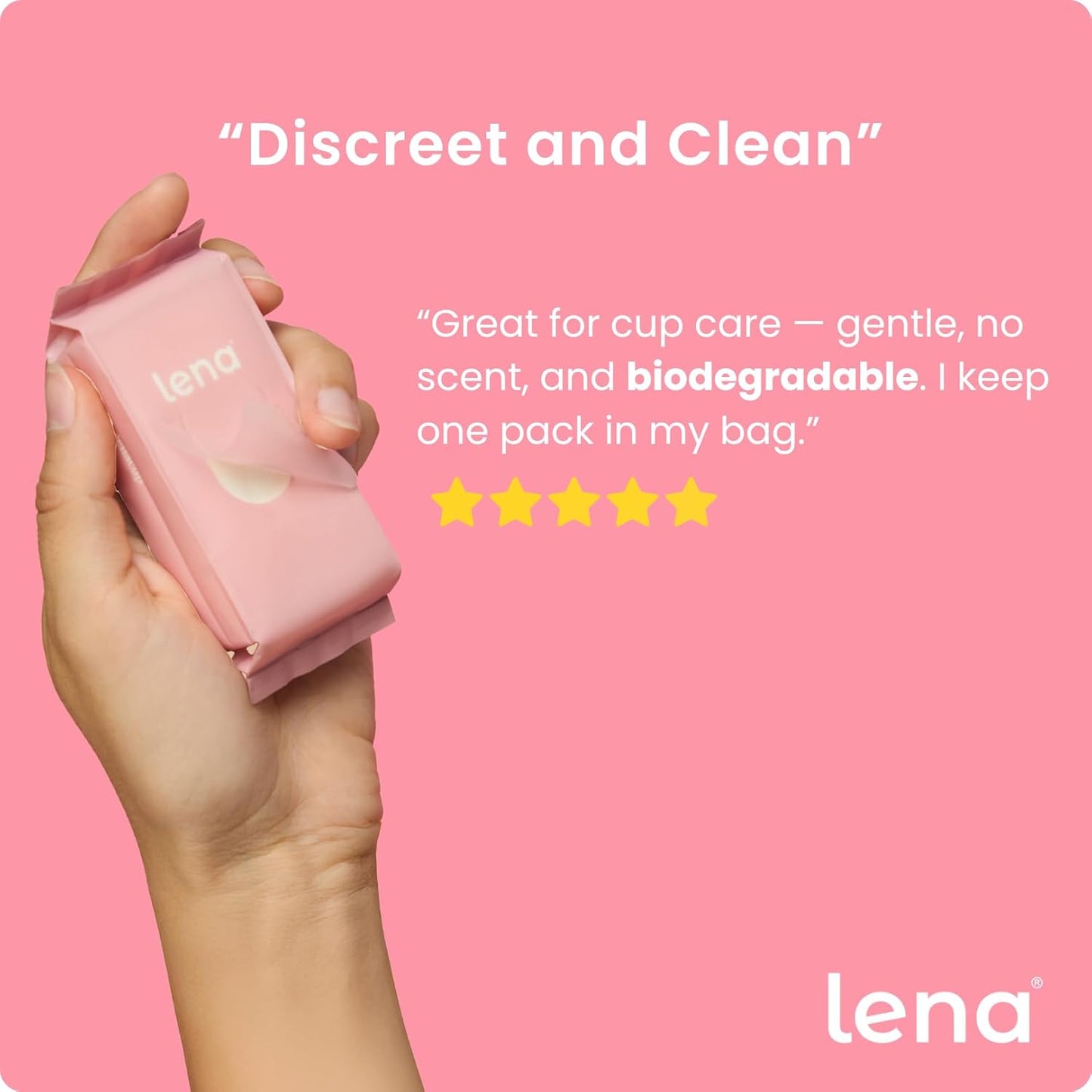 Lena Feminine Wipes Mini - Flushable, Unscented & Ph Balanced - Period Travel Kit - Menstrual Cup Wipes & Menstrual Disc Cleaner - 32 Count