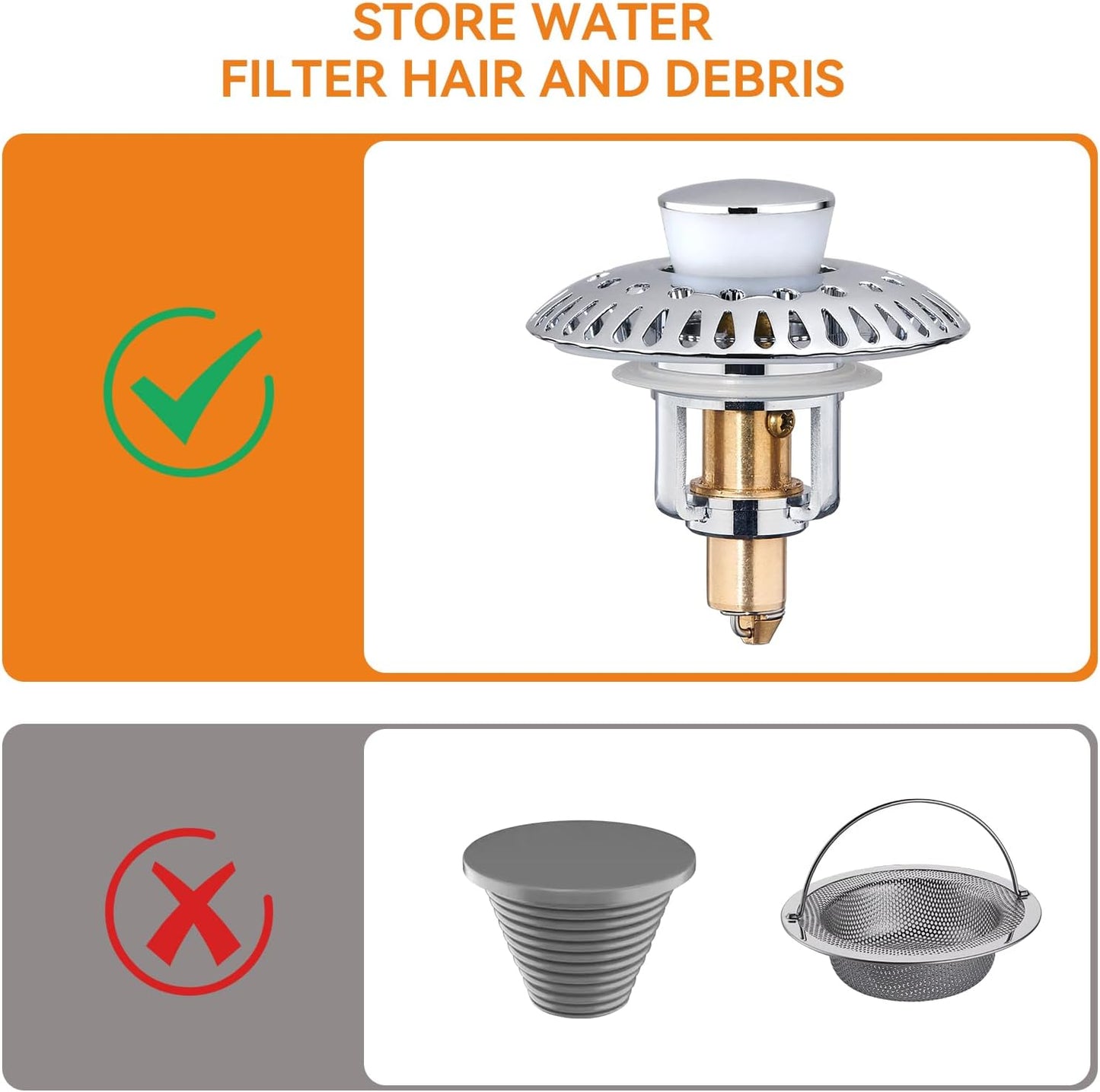 Bathroom Sink Stopper for 1.06"-1.65" Drain Holes, 2 in 1 Bath Sink Drain Strainer Stopper, Pop Up Drain Cover Plug with Hair Catcher, Stainless Steel (Chrome Silver-1p)