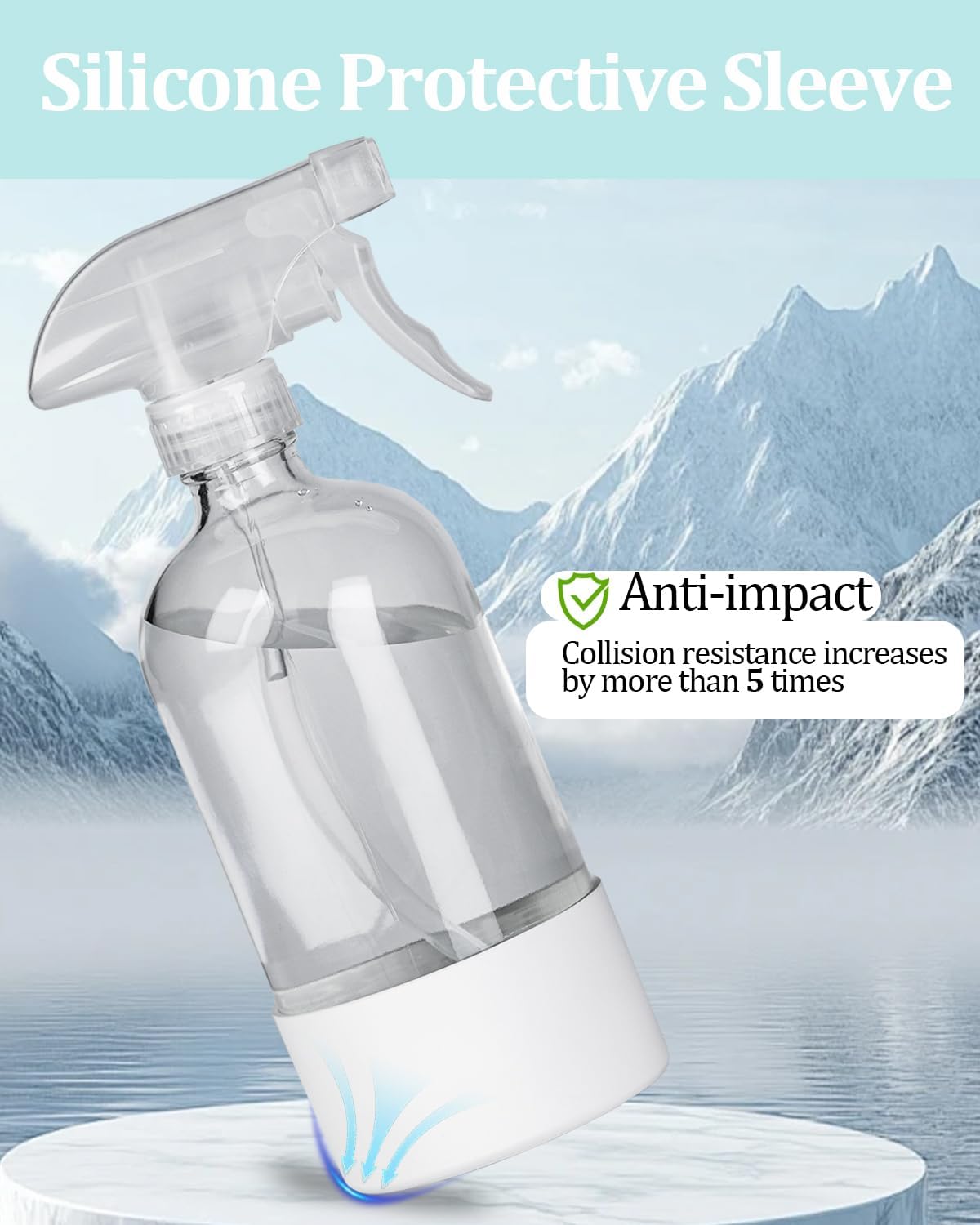 2 Pack 360° Glass Spray Bottles with Silicone Sleeve, 16 oz Empty Refillable Containers with Adjustable Spray Nozzles, Spray Bottles for Hair, Cleaning Solutions and Plants Black&White