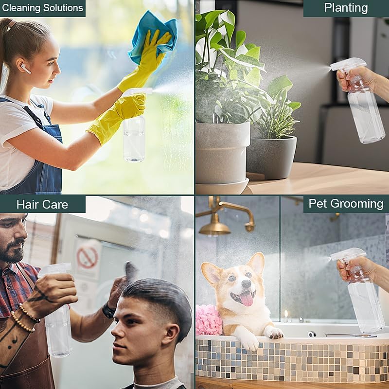 Spray Bottles 16.9oz Plastic Spray Bottle for Hair Mist/Stream Heavy Duty Empty Spray Bottles for Cleaning Solutions, Plants (16.9oz-Clear)