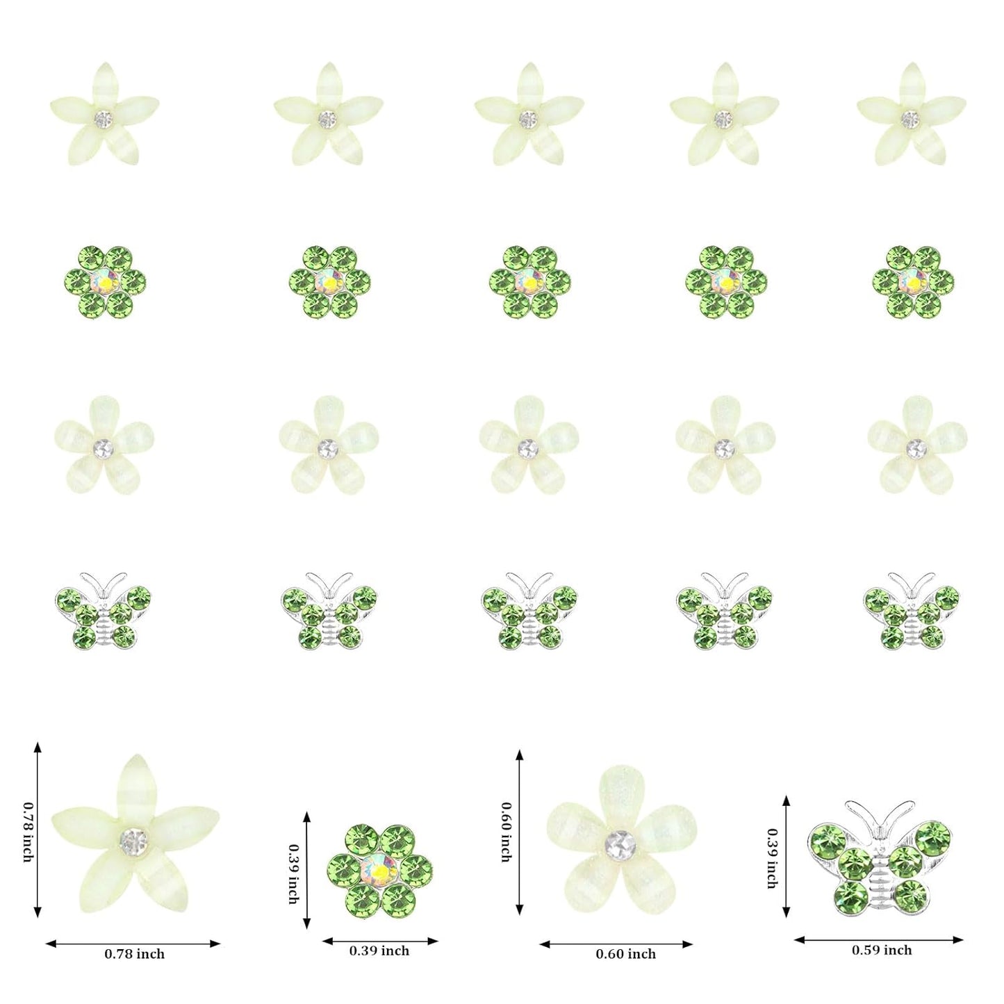 YISSION 20 Pcs Mini Flower Hair Clips Rhinestone Butterfly Hair Pins Small Decorative Hair Clips Wedding Hair Barrettes Green Hair Clips Bridal Flower Girl Hair Accessories for Girls Women