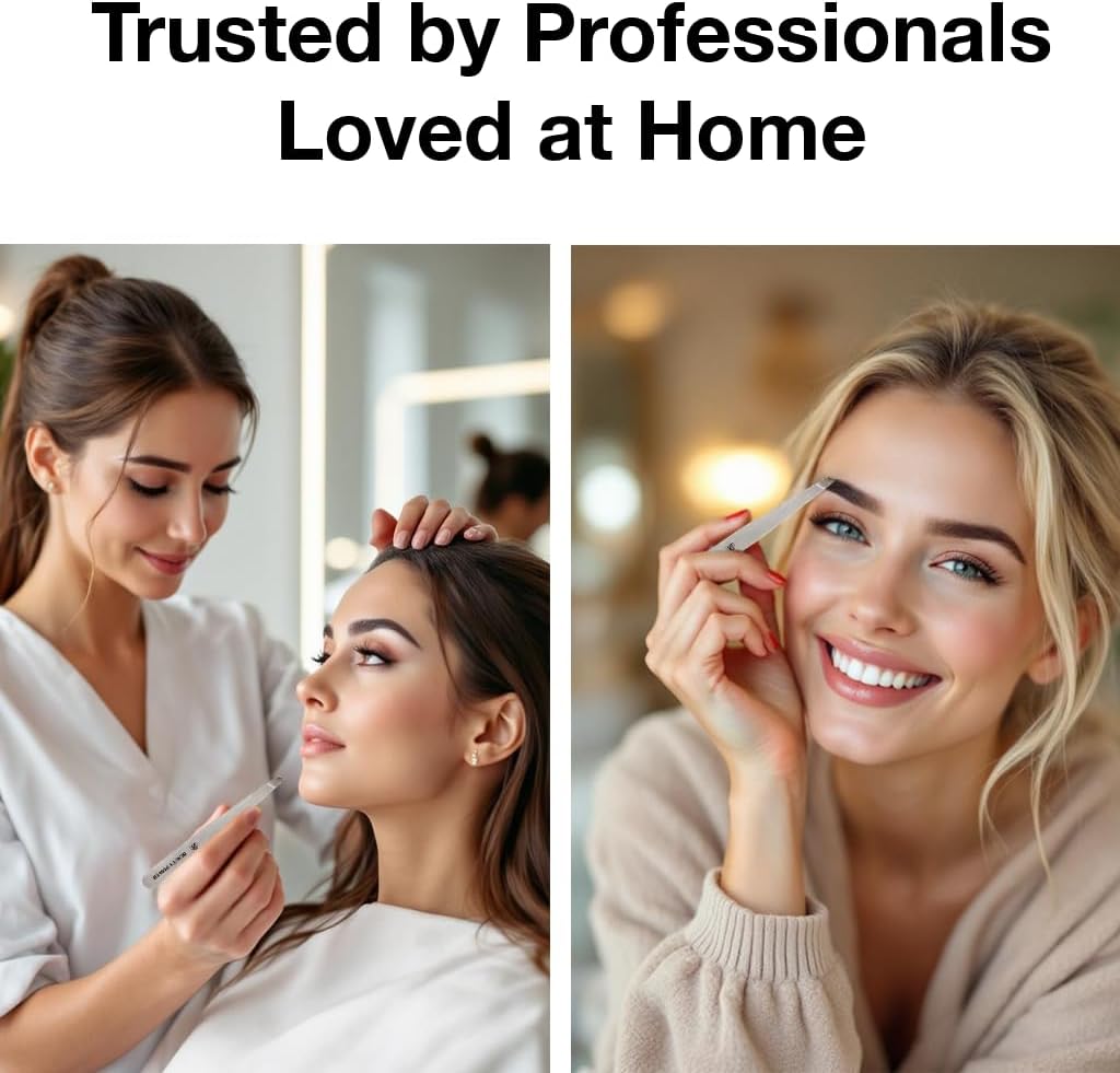 Ultra-Precision Professional Slant Tweezers for Women Facial Hair - German Stainless Steel, Lightweight Black Tweezers for Women & Men, Ideal for Eyebrow & Facial Grooming (Matte Gray)