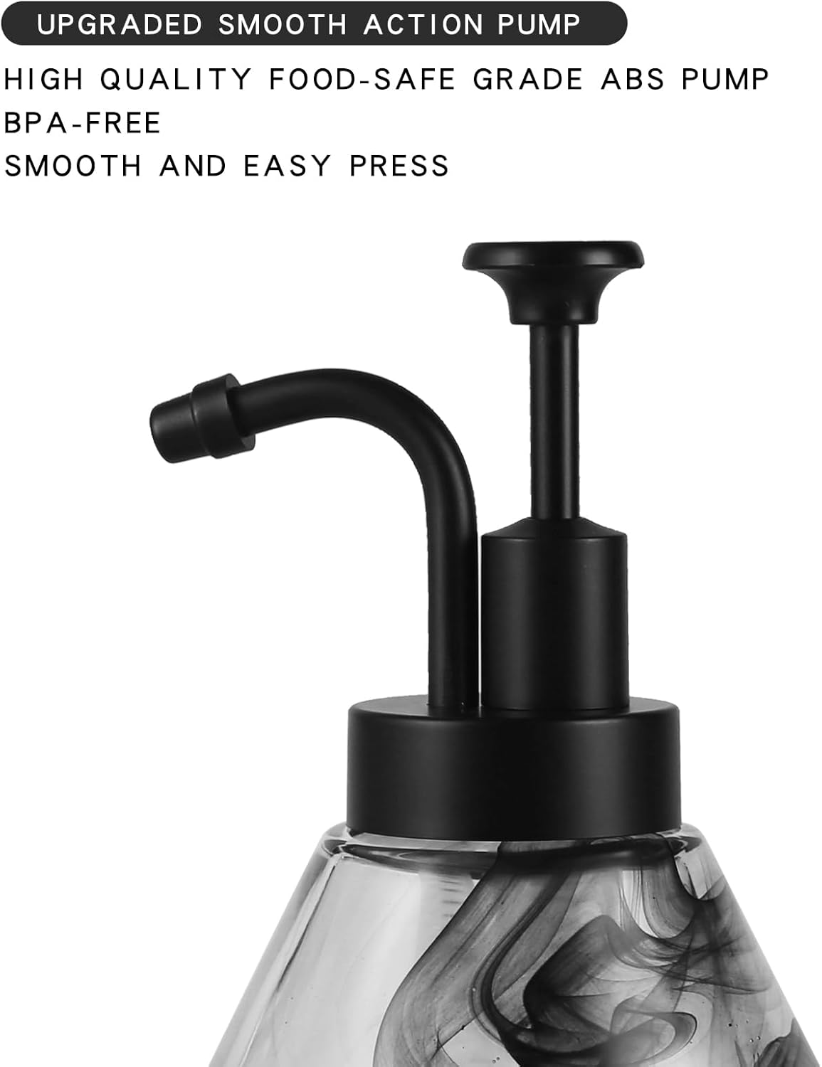 2 Pack Thick Marble Glass Soap Dispenser with Smooth-action Pump,12.5 oz Decorative Black Hand Soap Dispensers Set for Bathroom&Kitchen,Luxury Dispenser for Liquid Dish Soap,Lotion,Coffee Syrup