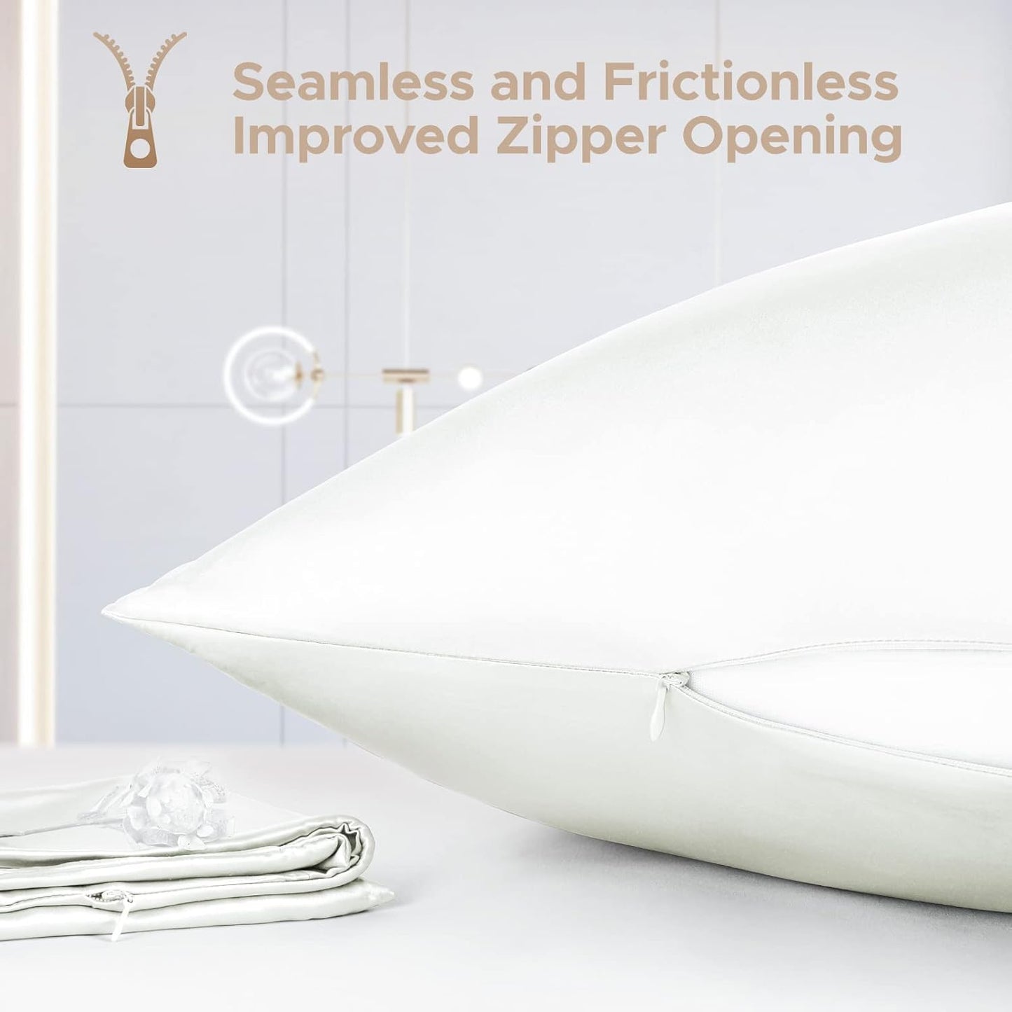 100% Pure Mulberry Silk Pillowcase for Hair and Skin - Allergen Resistant Dual Sides,600 Thread Count Silk Bed Pillow Cases with Hidden Zipper,1pc,King Size,Ivory