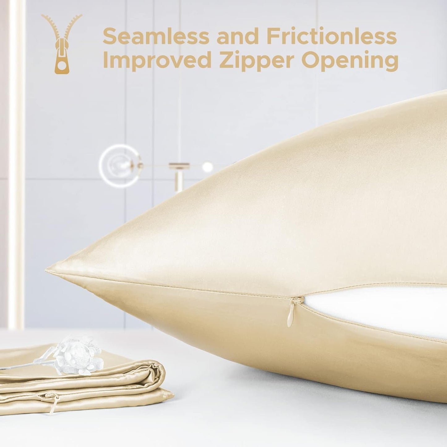 100% Pure Mulberry Silk Pillowcase for Hair and Skin - Allergen Resistant Dual Sides,600 Thread Count Silk Bed Pillow Cases with Hidden Zipper,1pc,Standard Size,Champagne