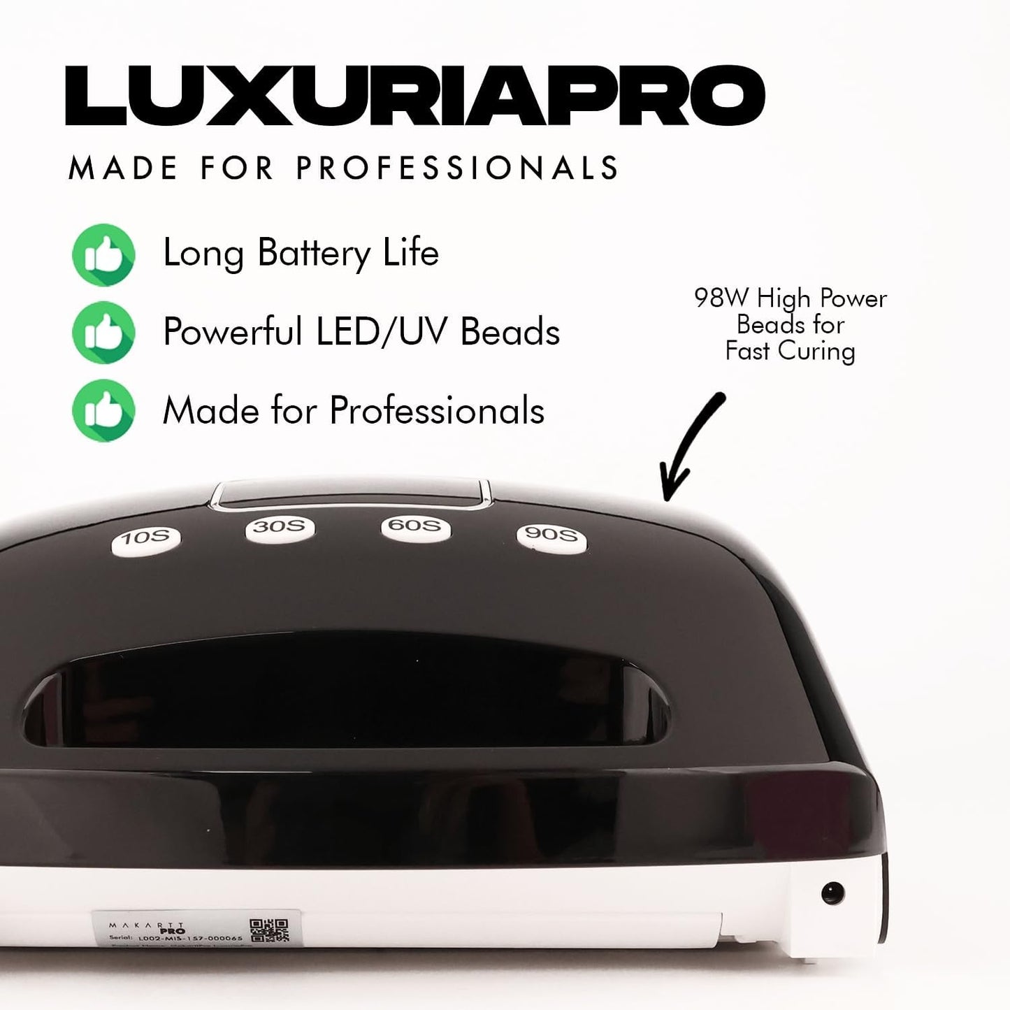 MakarttPro LuxuriaPro 98W Professional UV LED Nail Lamp | 42 Powerful LEDs for Fast and Efficient Curing Gel Nails | Rechargeable 5200mA Lithium Battery | Cordless Nail Dryer - Baby Pink